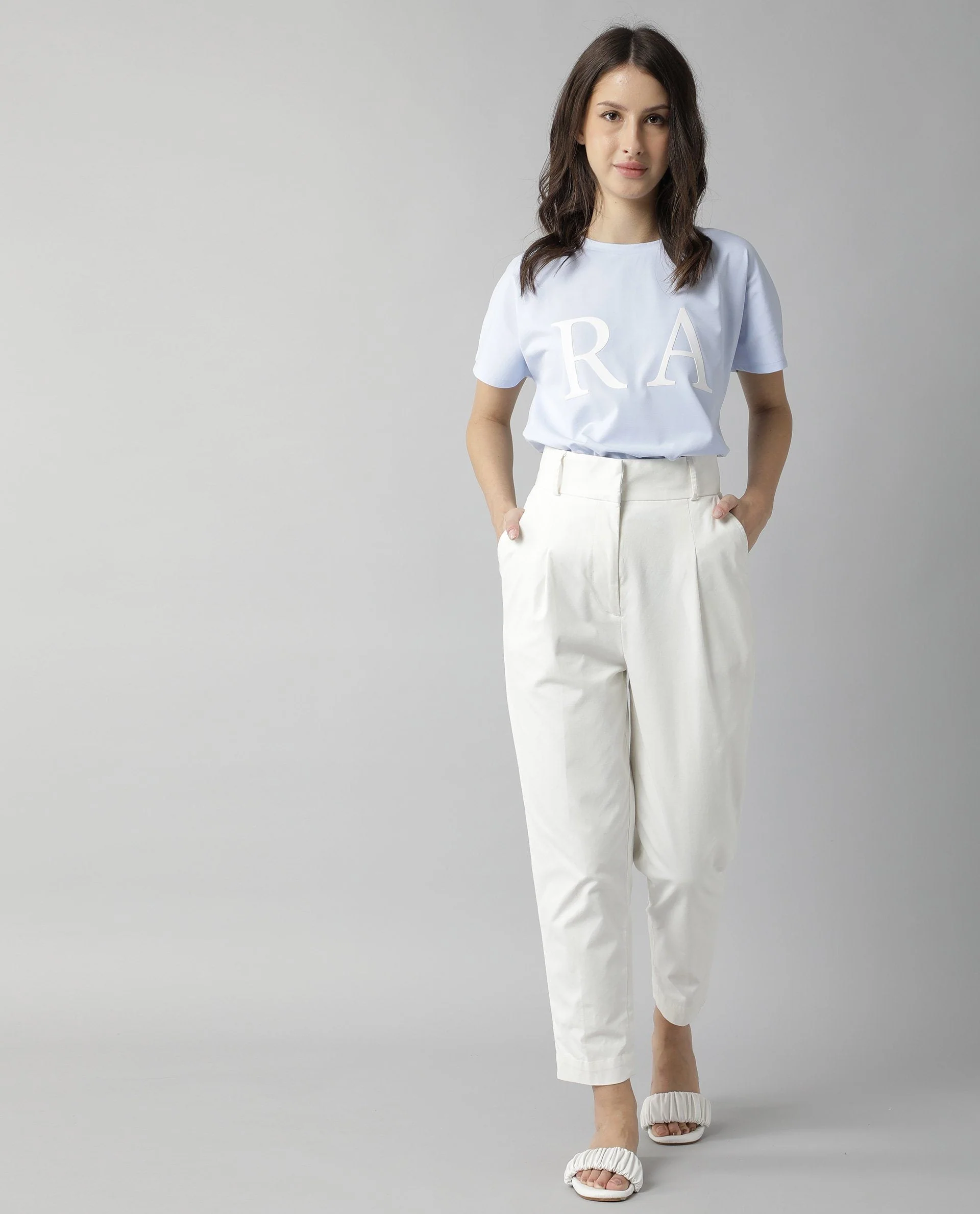 Rareism Womens Klaus Off White Trouser High Waist Ankle Length - Image 5