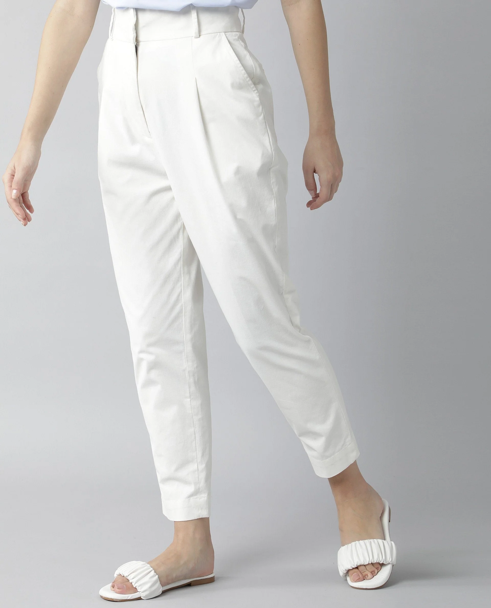 Rareism Womens Klaus Off White Trouser High Waist Ankle Length - Image 6