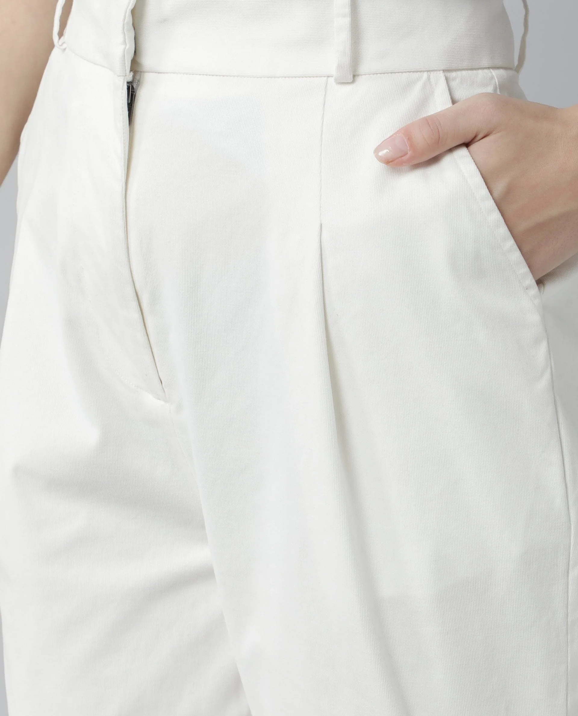 Rareism Womens Klaus Off White Trouser High Waist Ankle Length - Image 7