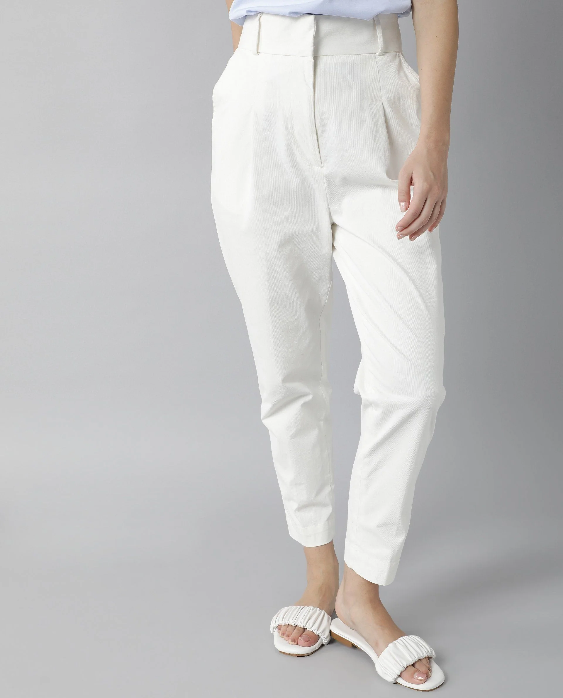 Rareism Womens Klaus Off White Trouser High Waist Ankle Length - Image 8