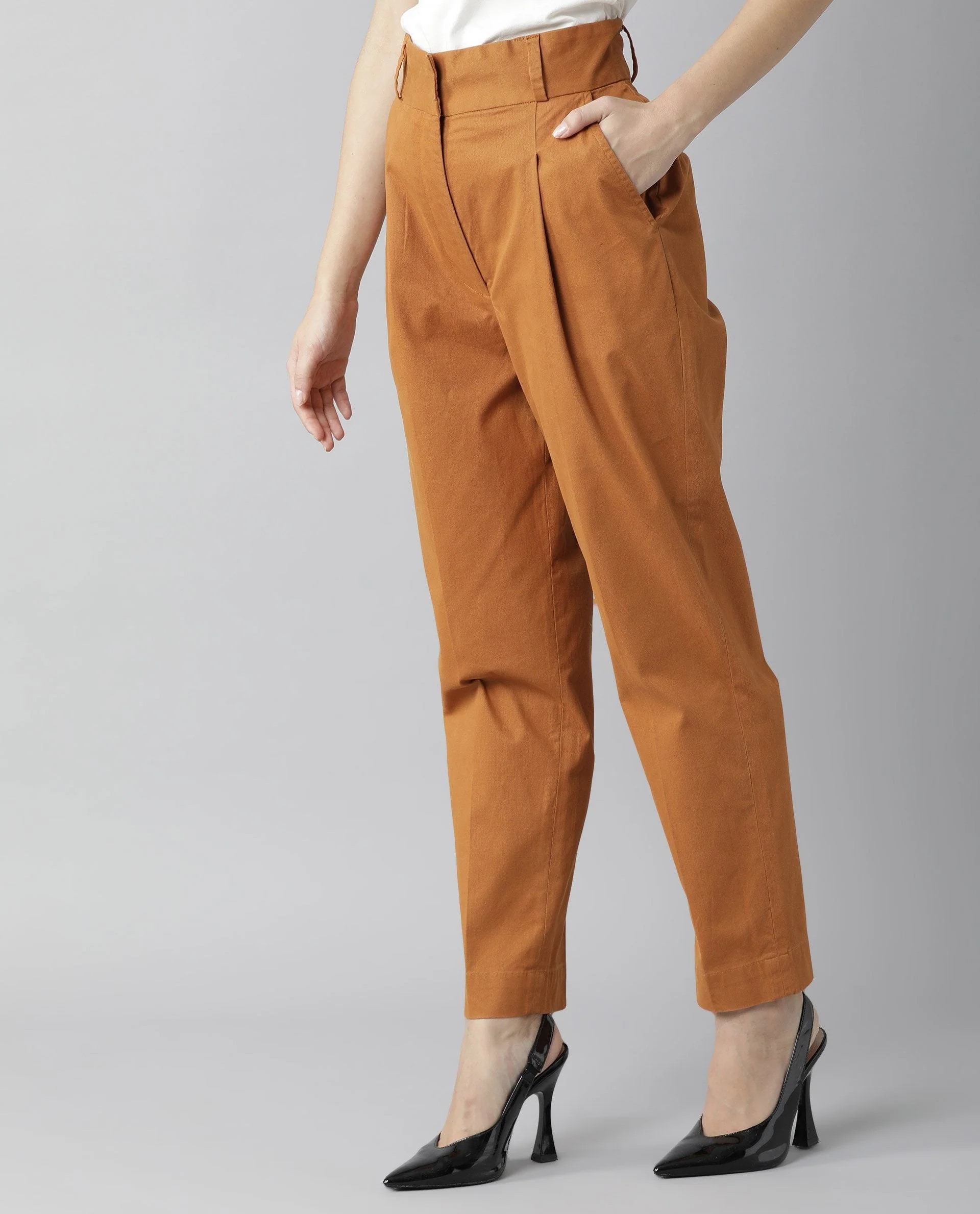 Rareism Womens Klaus Orange Trouser High Waist Ankle Length - Image 3