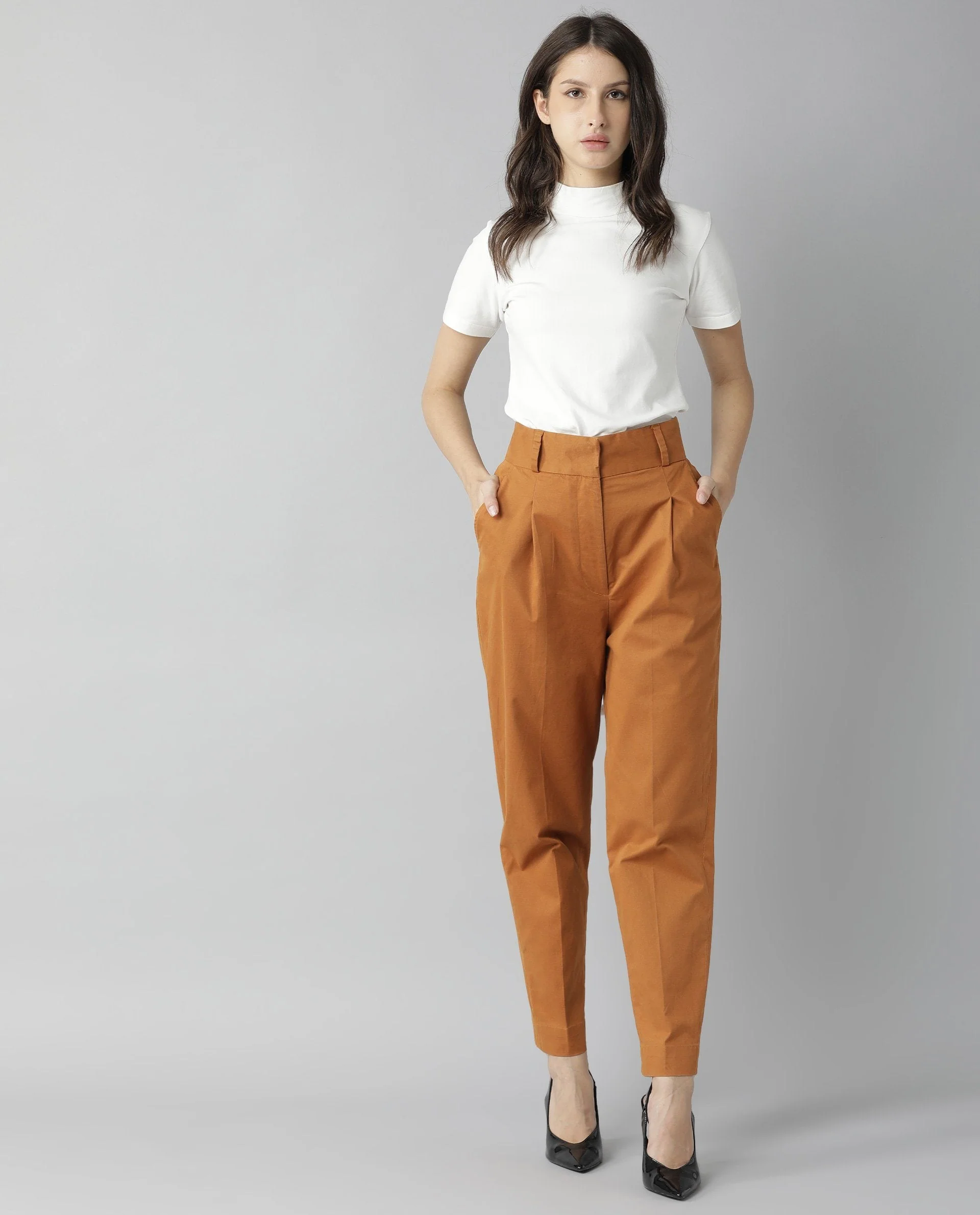 Rareism Womens Klaus Orange Trouser High Waist Ankle Length - Image 5