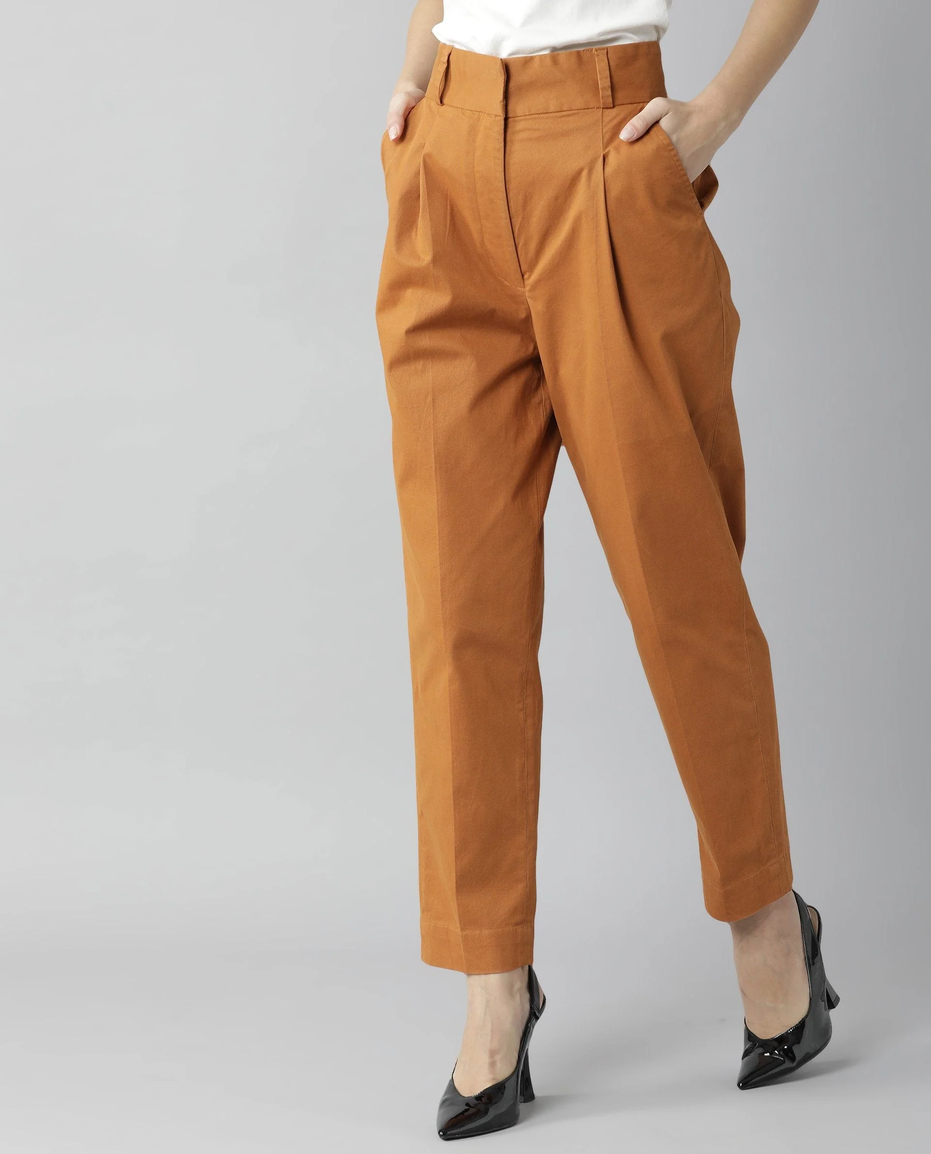 Rareism Womens Klaus Orange Trouser High Waist Ankle Length - Image 7