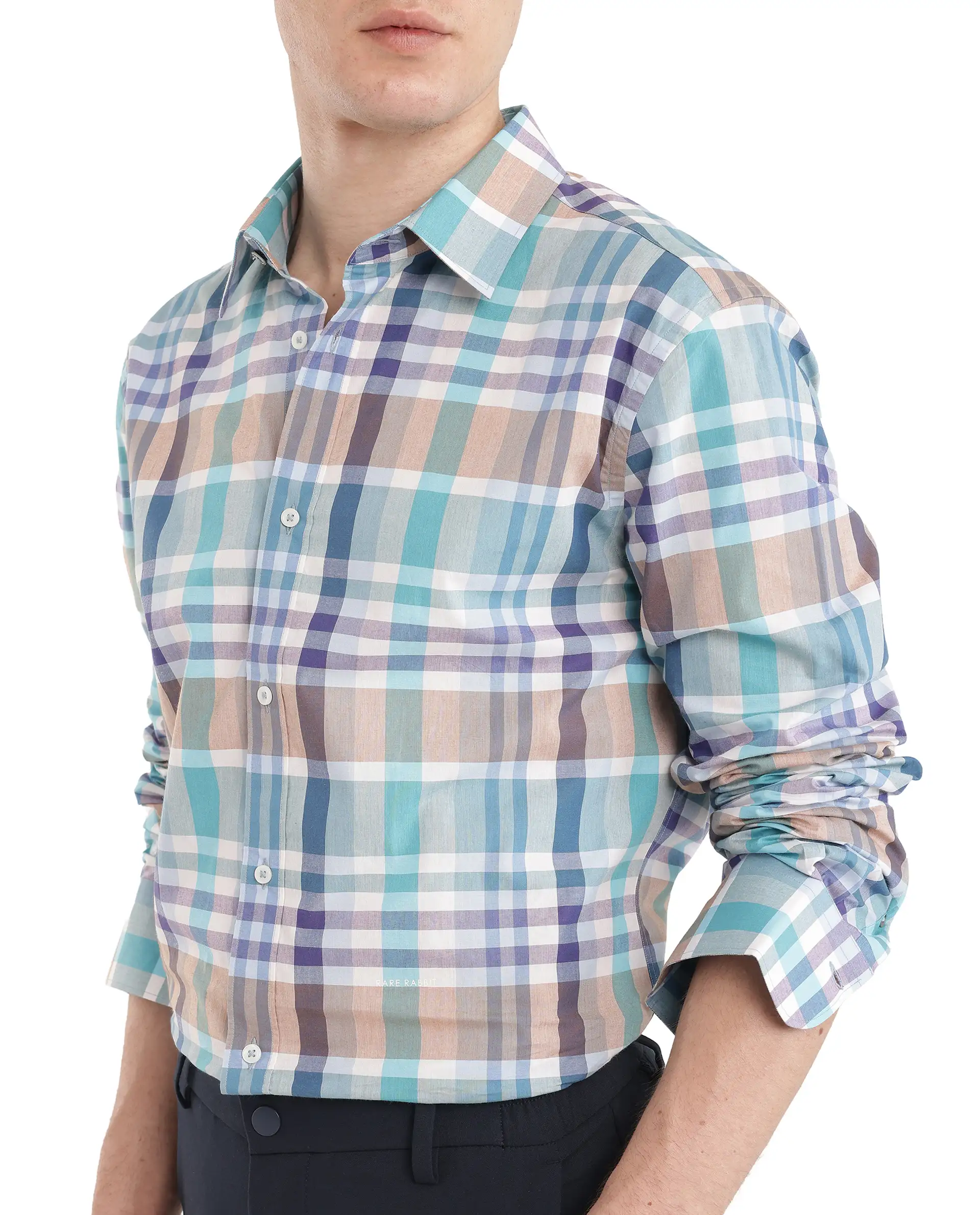 Rare Rabbit Men's Klaz Multi Cotton Checked Print Regular Fit Full Sleeve Collared Shirt - Image 3