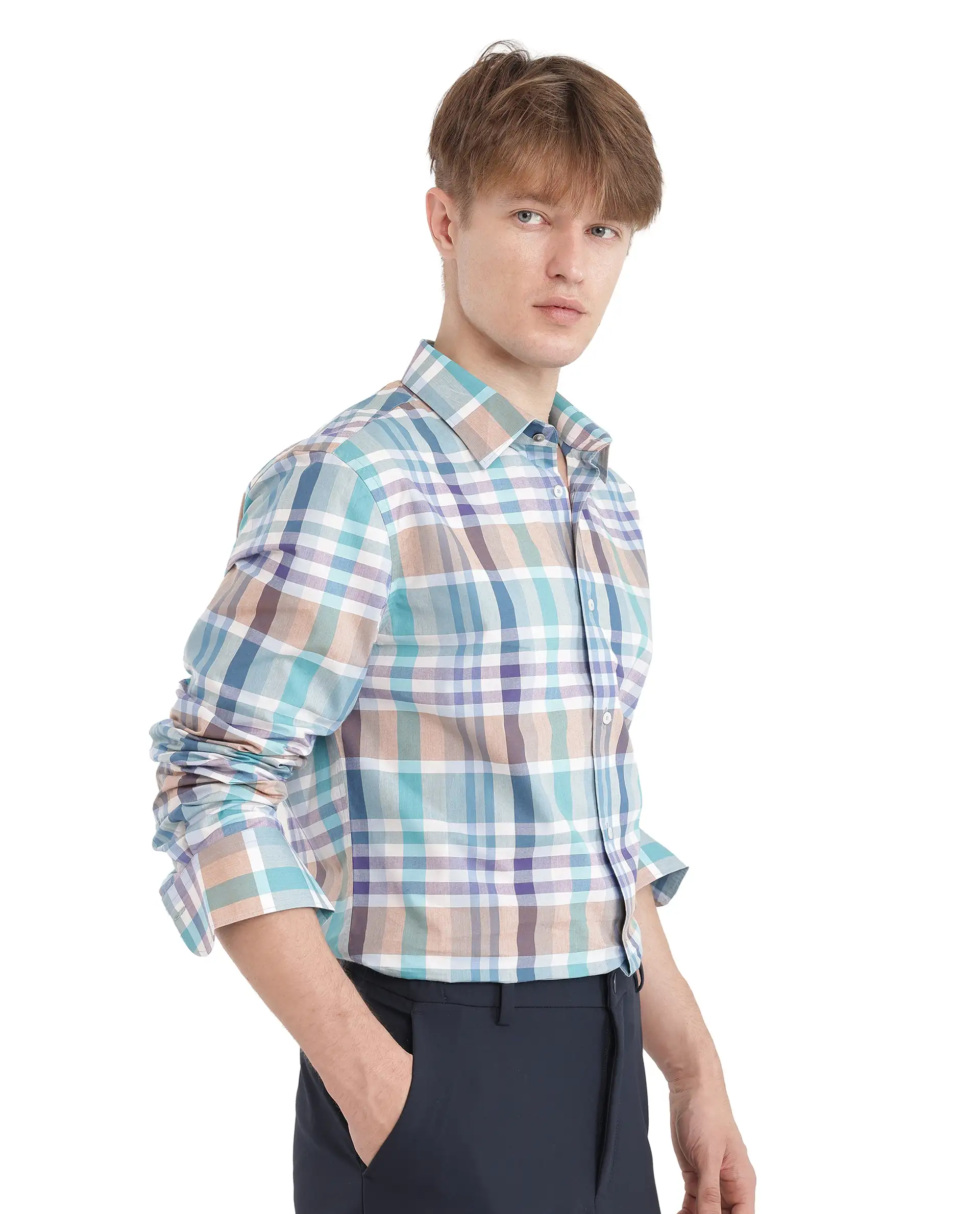 Rare Rabbit Men's Klaz Multi Cotton Checked Print Regular Fit Full Sleeve Collared Shirt - Image 5