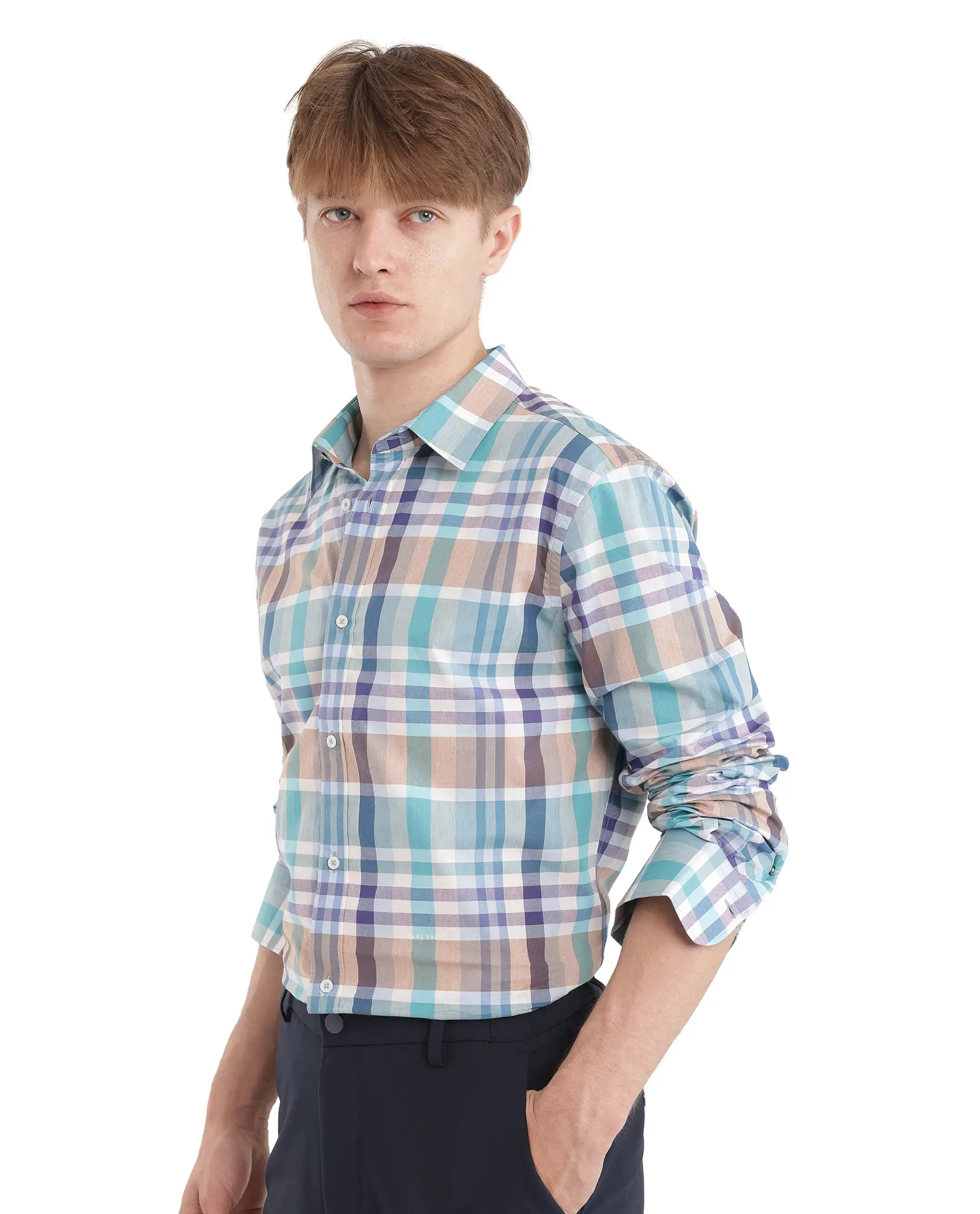Rare Rabbit Men's Klaz Multi Cotton Checked Print Regular Fit Full Sleeve Collared Shirt - Image 6