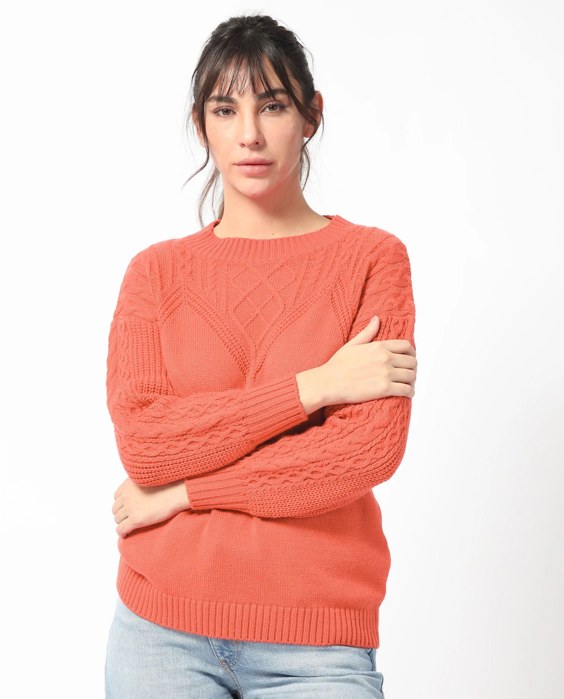 Rareism Women's Klein Orange Acrylic Crew Neck Plain Regular Fit Sweater - Image 4