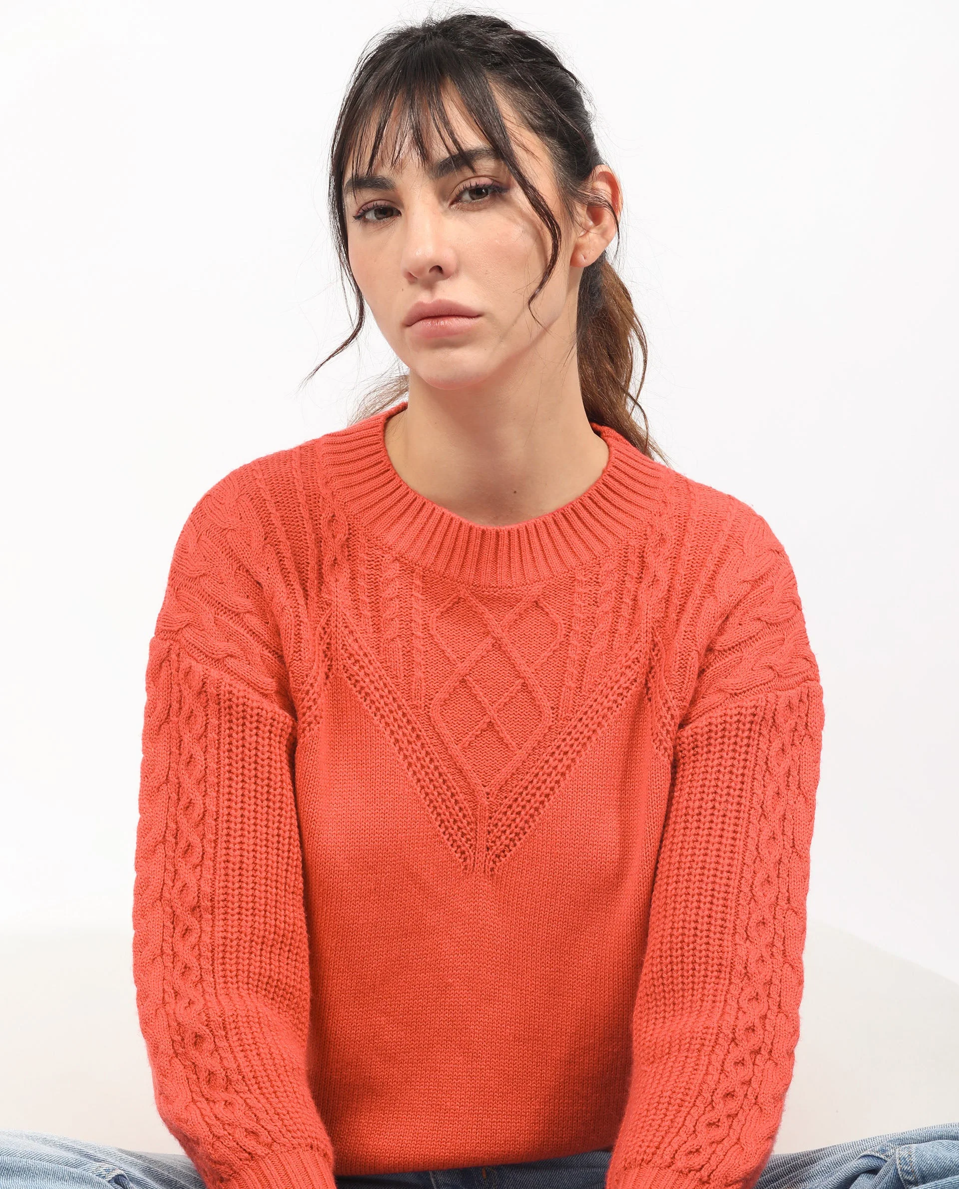 Rareism Women's Klein Orange Acrylic Crew Neck Plain Regular Fit Sweater - Image 5