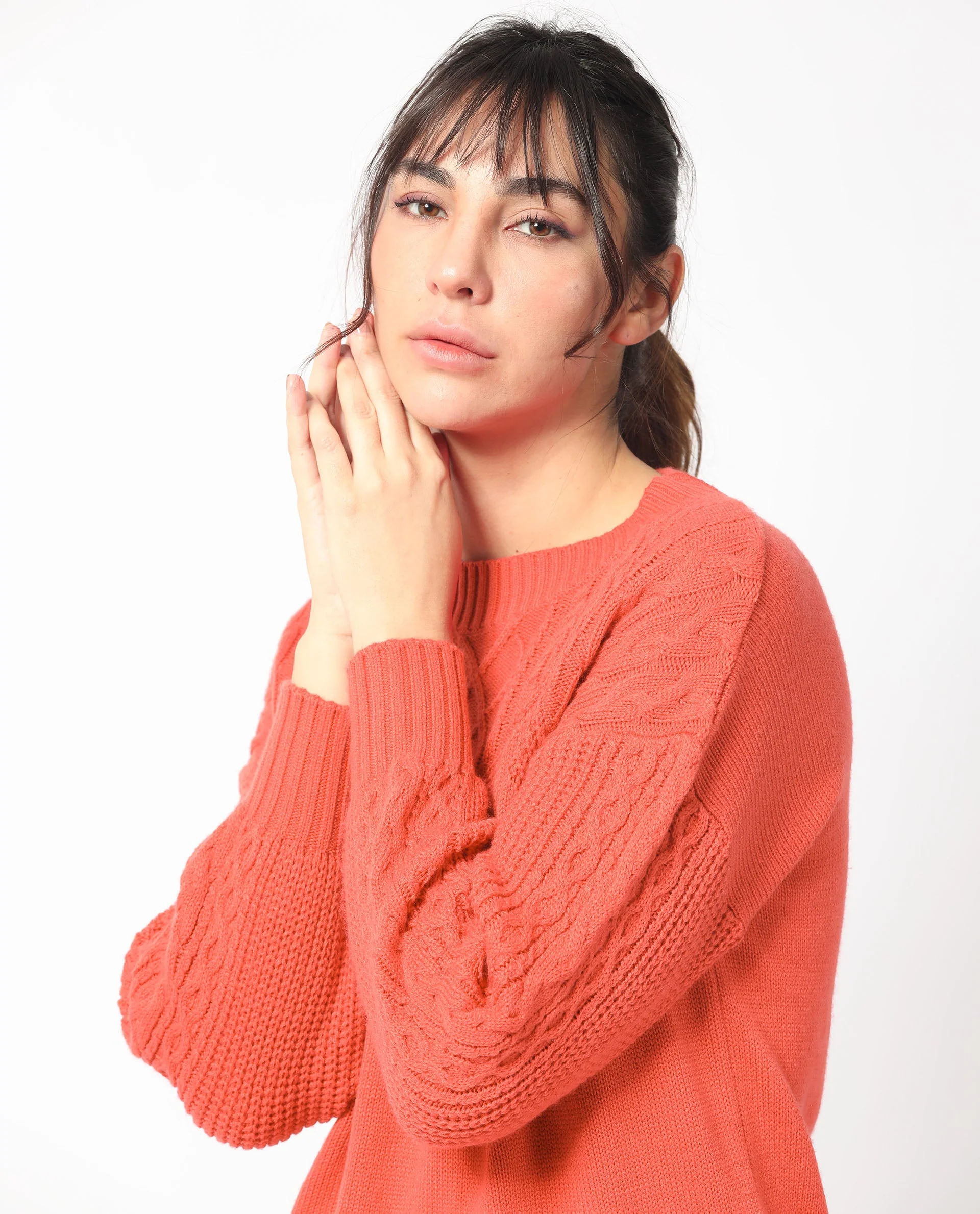 Rareism Women's Klein Orange Acrylic Crew Neck Plain Regular Fit Sweater - Image 6