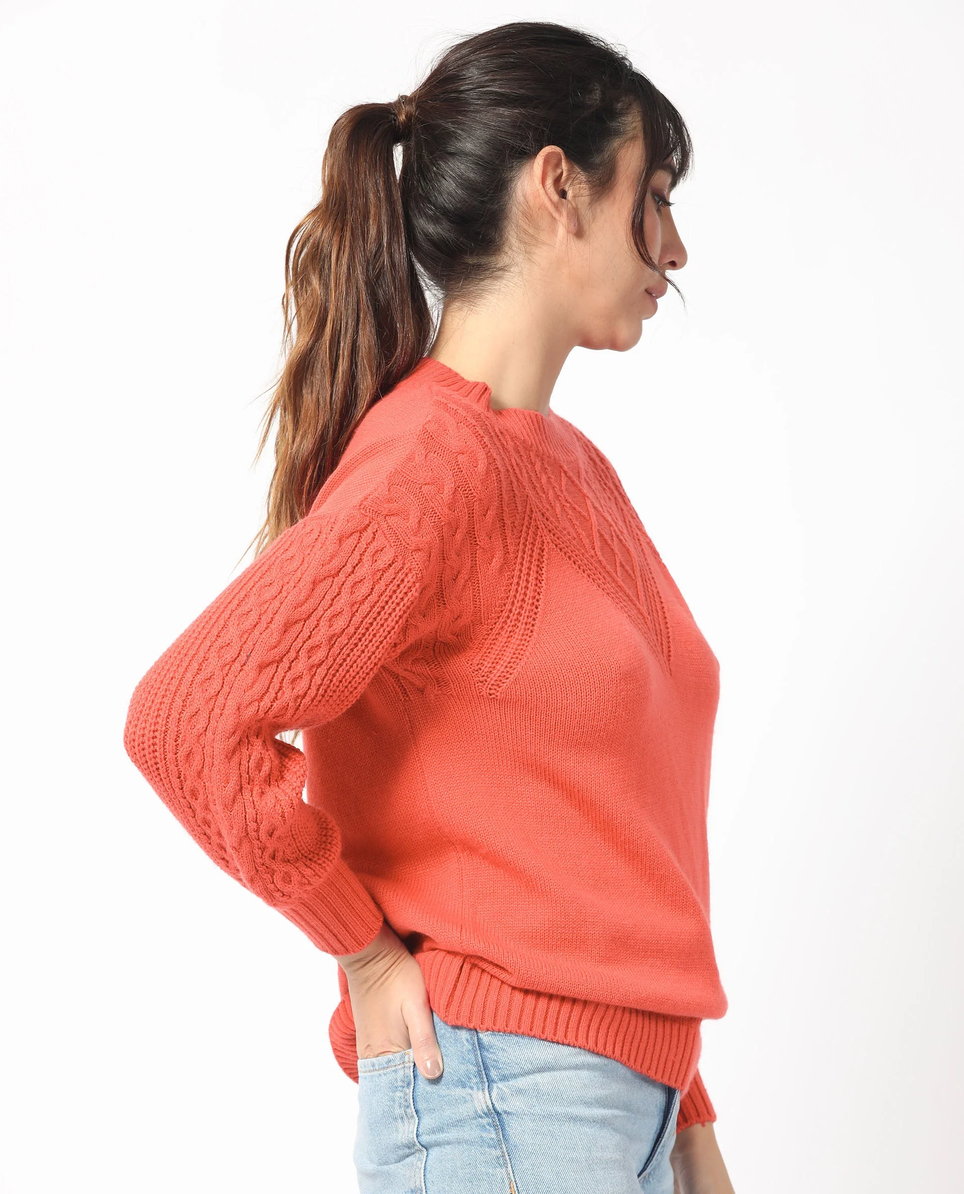 Rareism Women's Klein Orange Acrylic Crew Neck Plain Regular Fit Sweater - Image 8