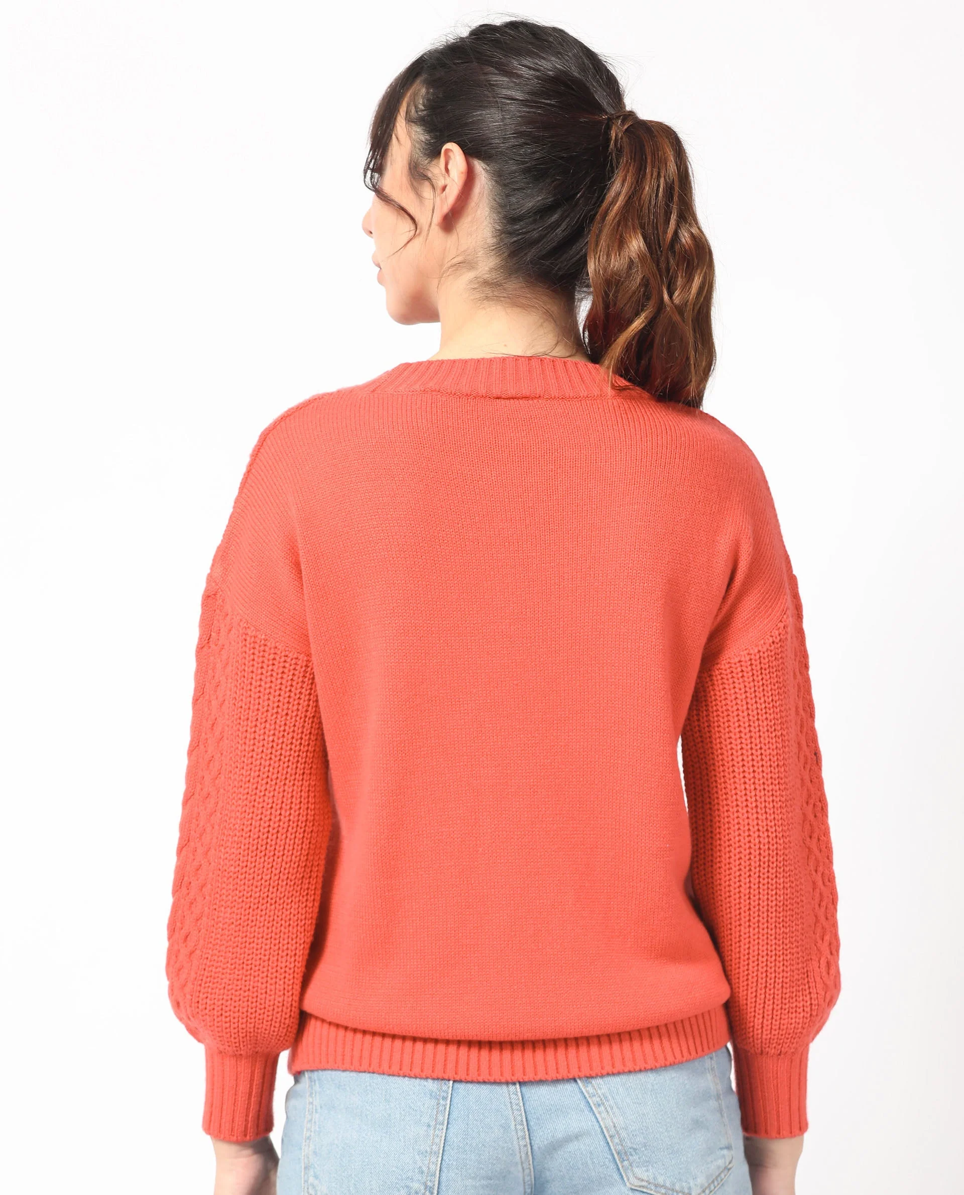 Rareism Women's Klein Orange Acrylic Crew Neck Plain Regular Fit Sweater - Image 9