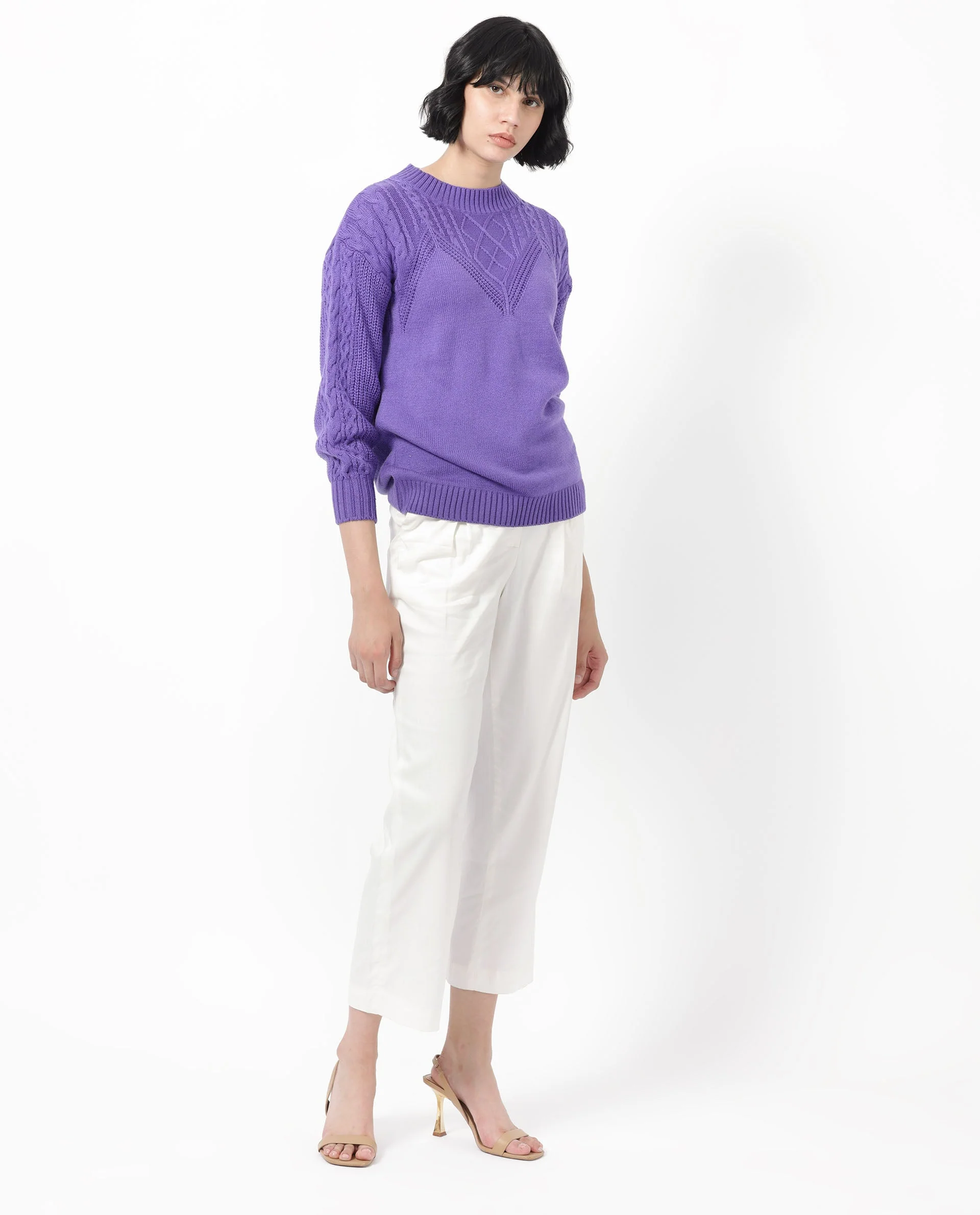 Rareism Women's Klein Purple Acrylic Crew Neck Plain Regular Fit Sweater - Image 3