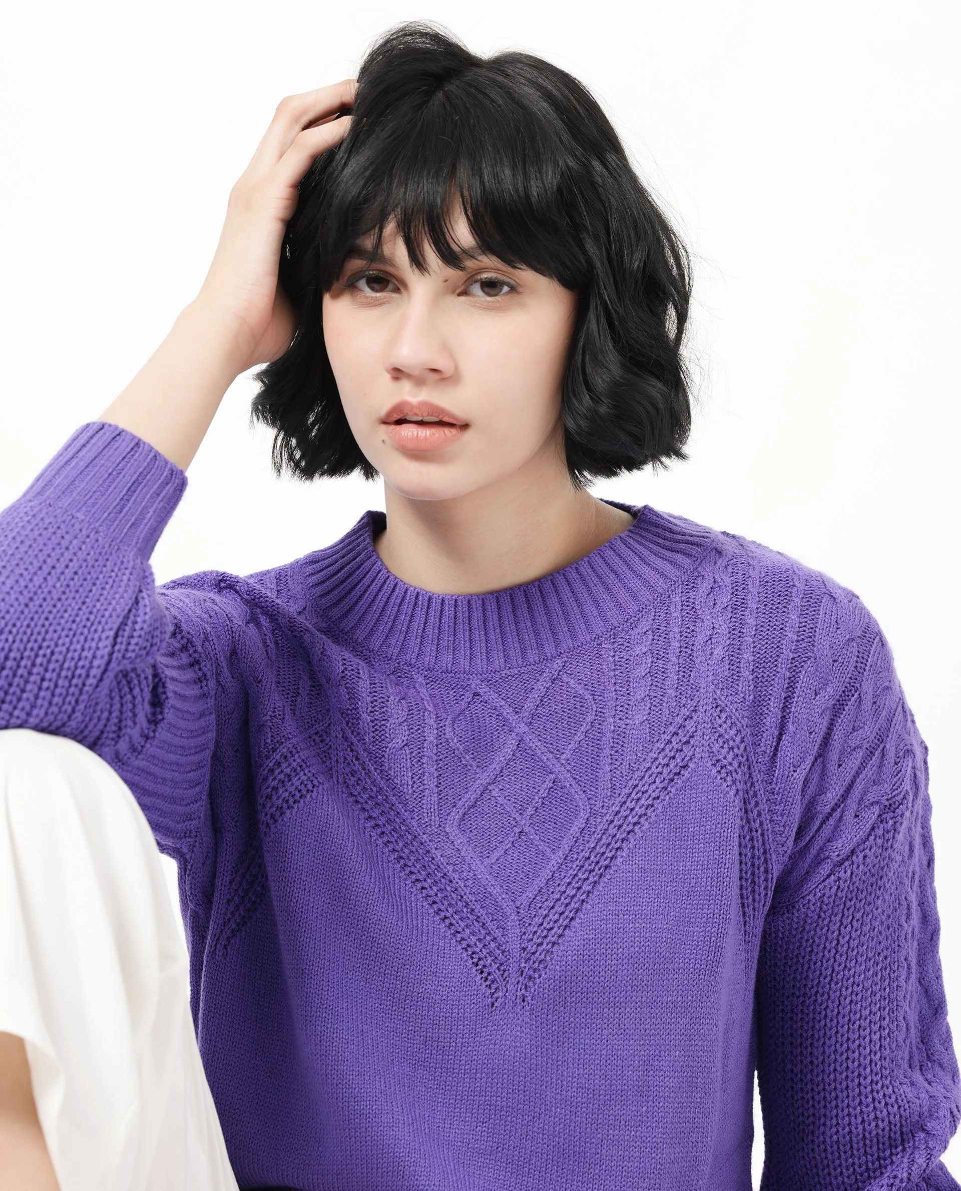 Rareism Women's Klein Purple Acrylic Crew Neck Plain Regular Fit Sweater - Image 5