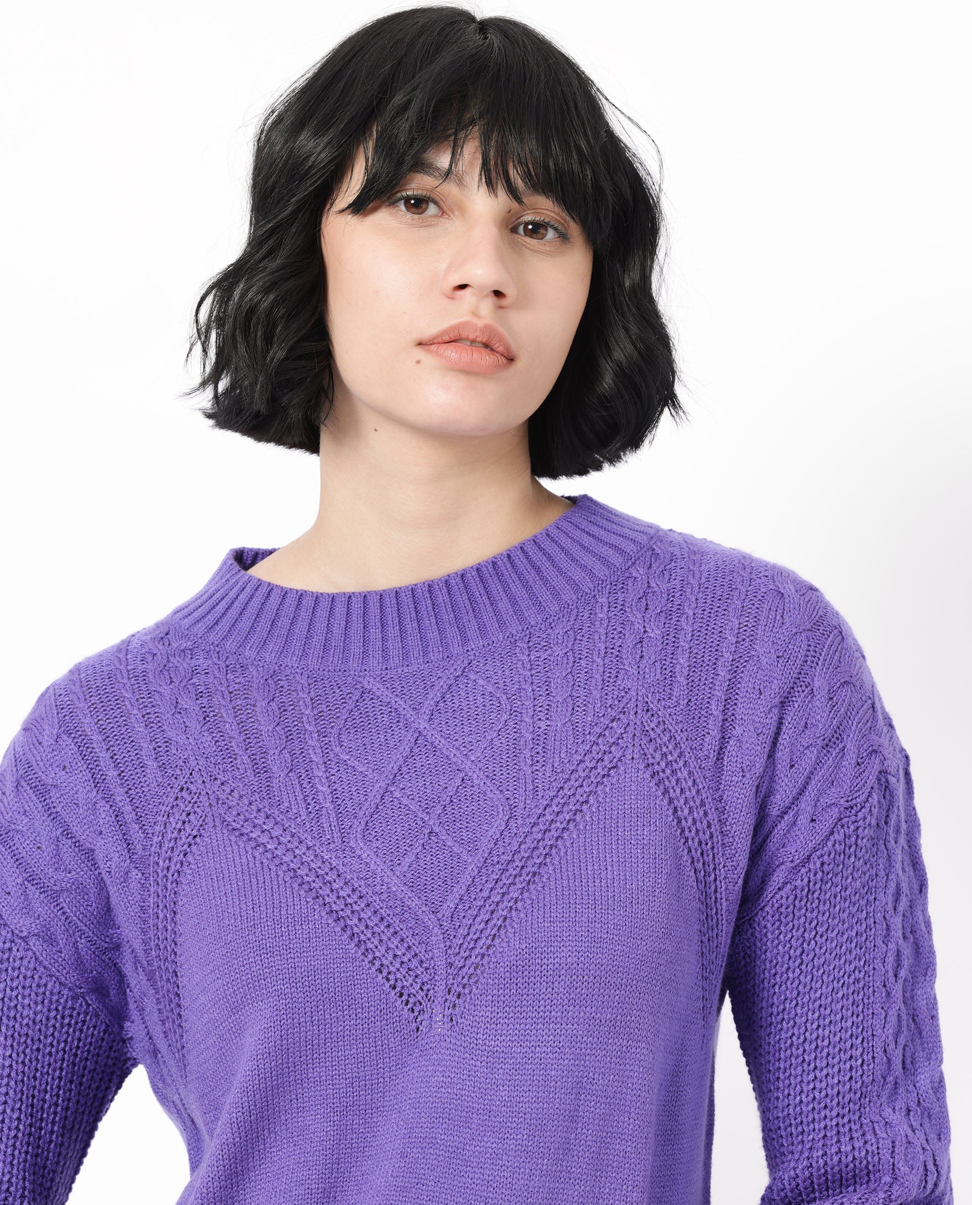 Rareism Women's Klein Purple Acrylic Crew Neck Plain Regular Fit Sweater - Image 6