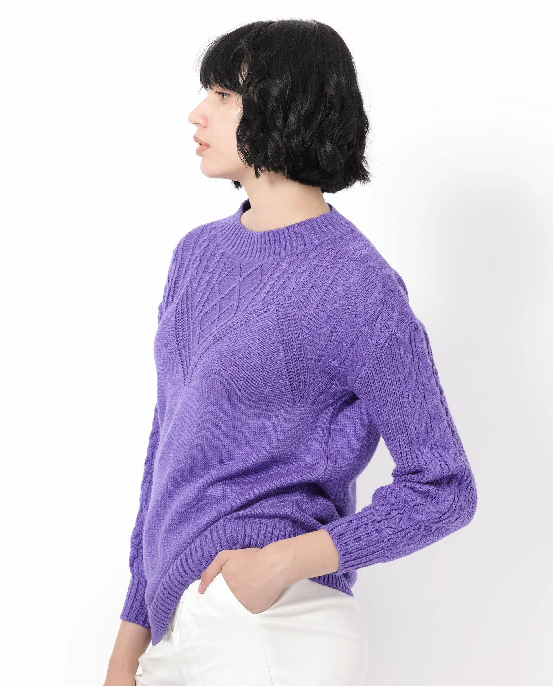 Rareism Women's Klein Purple Acrylic Crew Neck Plain Regular Fit Sweater - Image 7