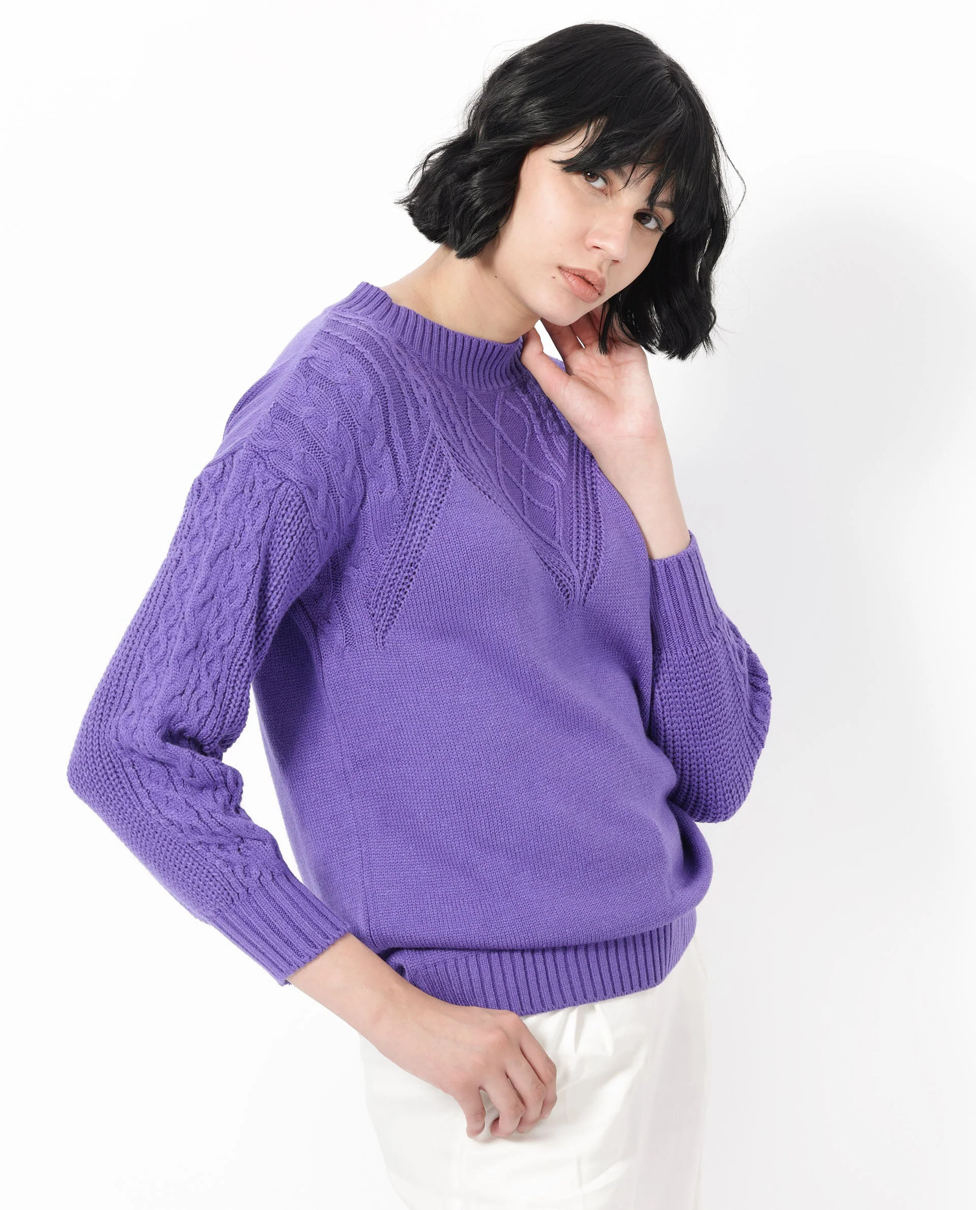 Rareism Women's Klein Purple Acrylic Crew Neck Plain Regular Fit Sweater - Image 8