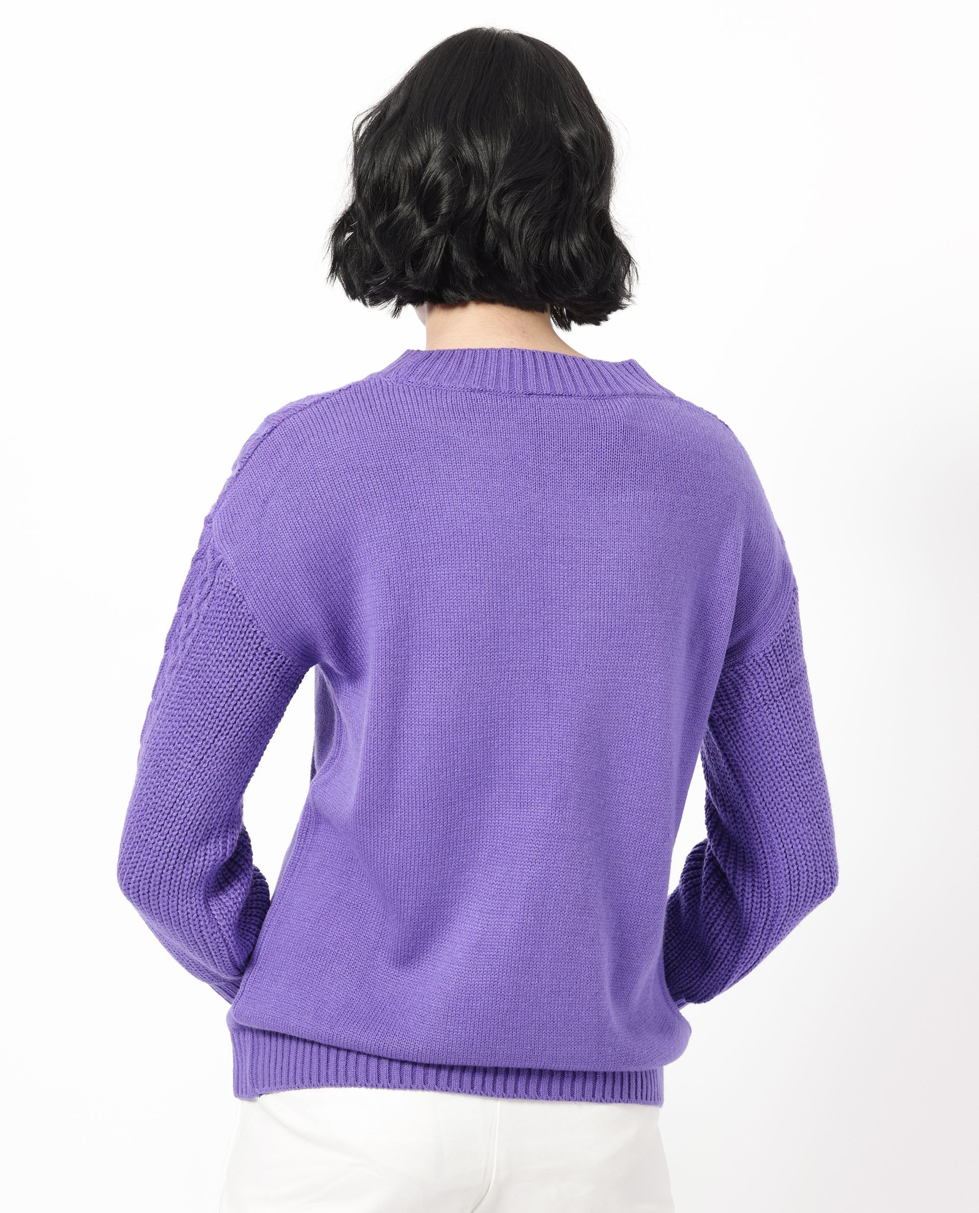 Rareism Women's Klein Purple Acrylic Crew Neck Plain Regular Fit Sweater - Image 9