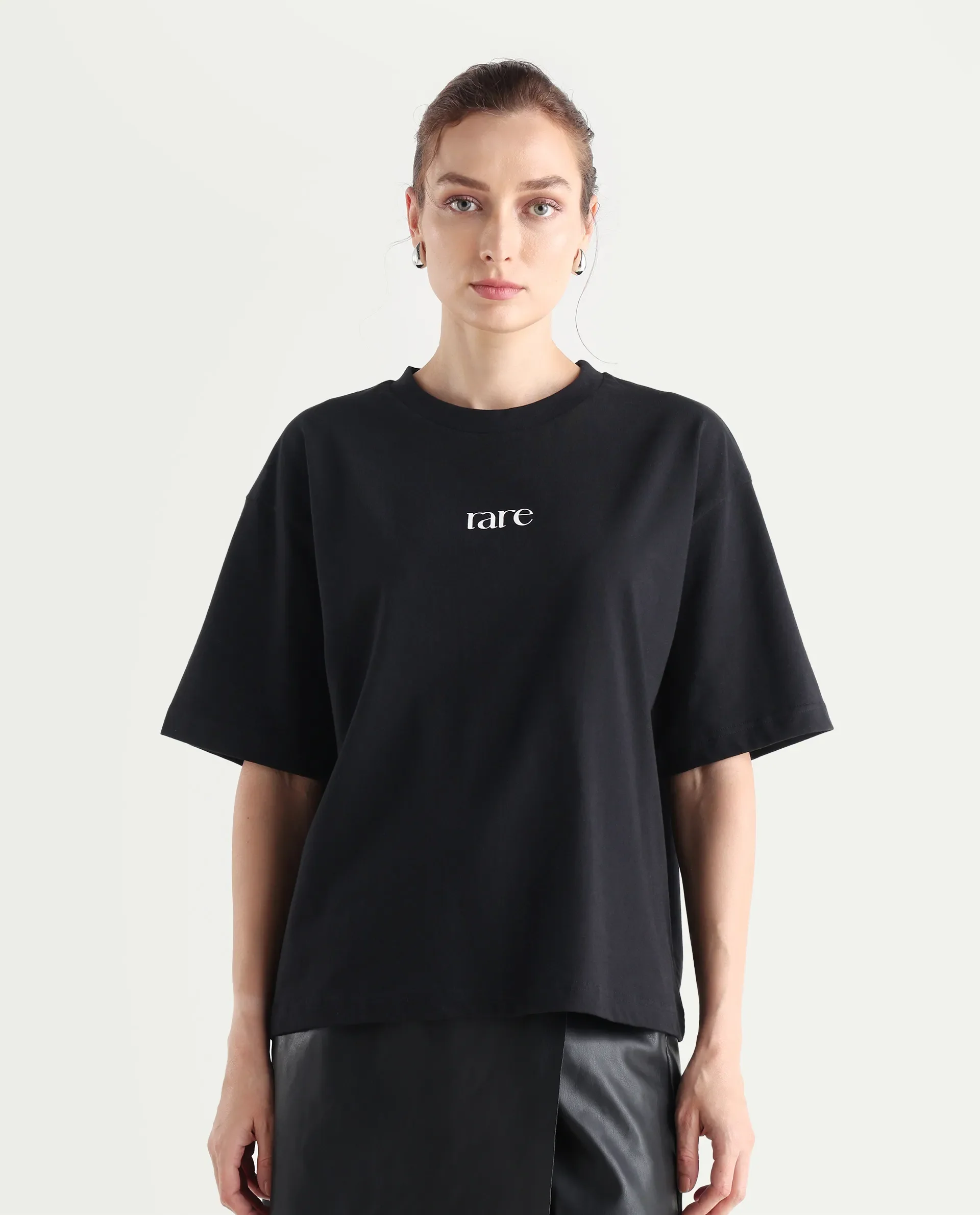 Rareism Women's Klend Black Cotton Graphic Print Oversized T-Shirt - Image 3