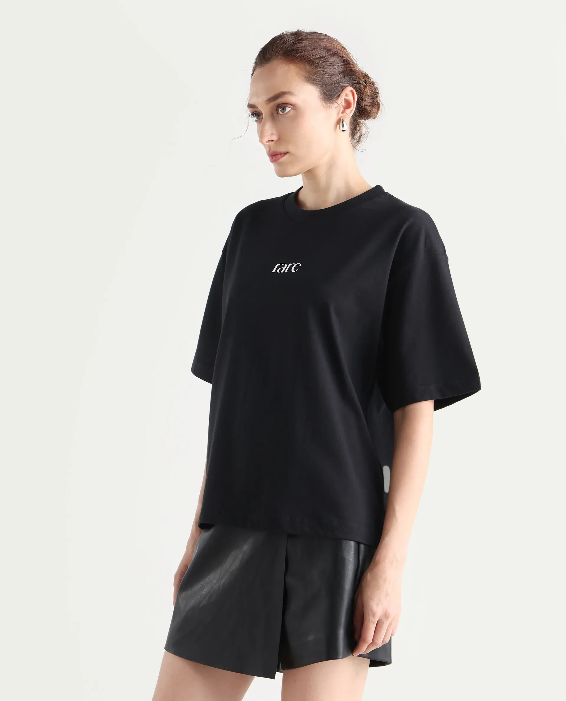 Rareism Women's Klend Black Cotton Graphic Print Oversized T-Shirt - Image 7