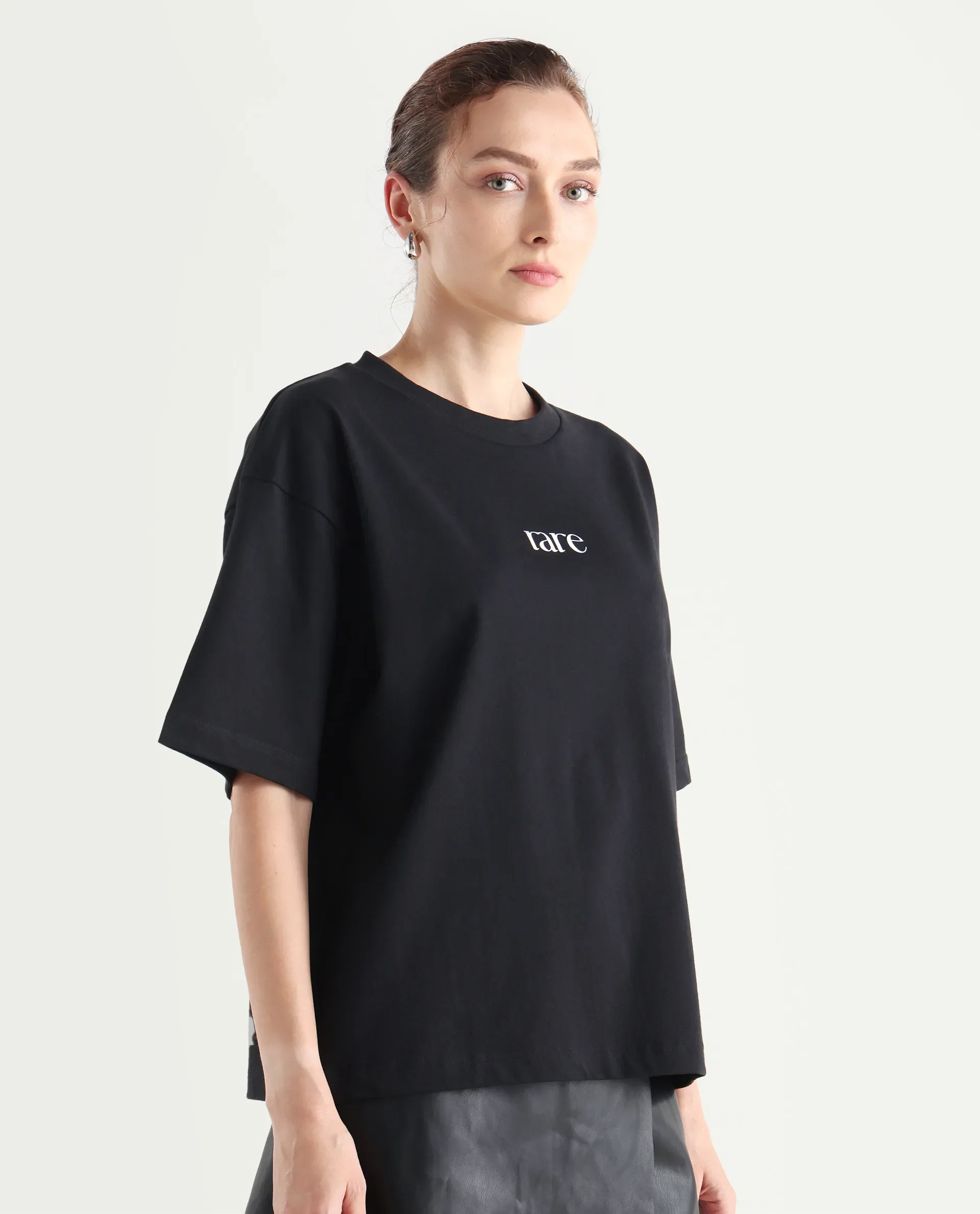 Rareism Women's Klend Black Cotton Graphic Print Oversized T-Shirt - Image 8