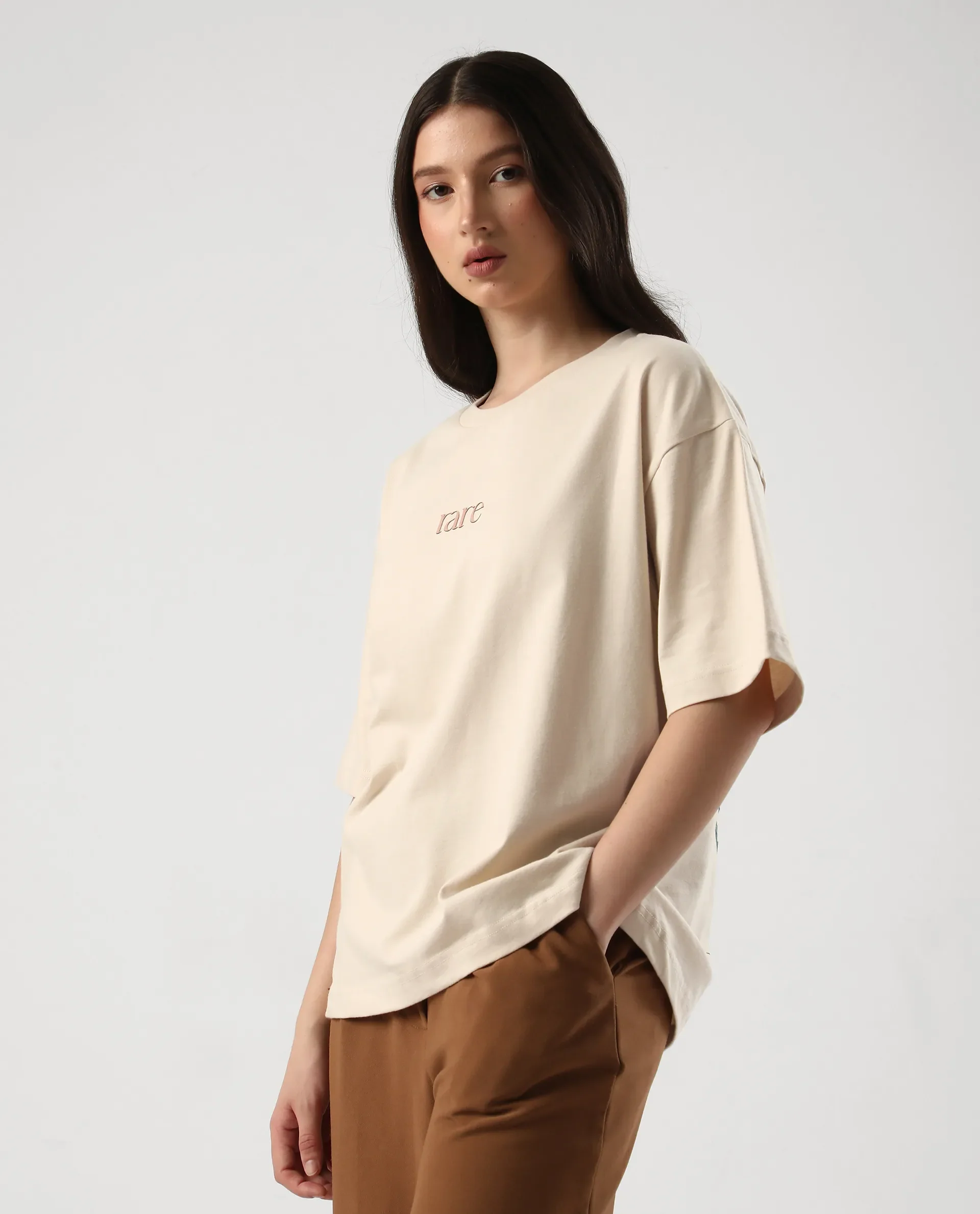 Rareism Women's Klend Off White Cotton Graphic Print Oversized T-Shirt - Image 5