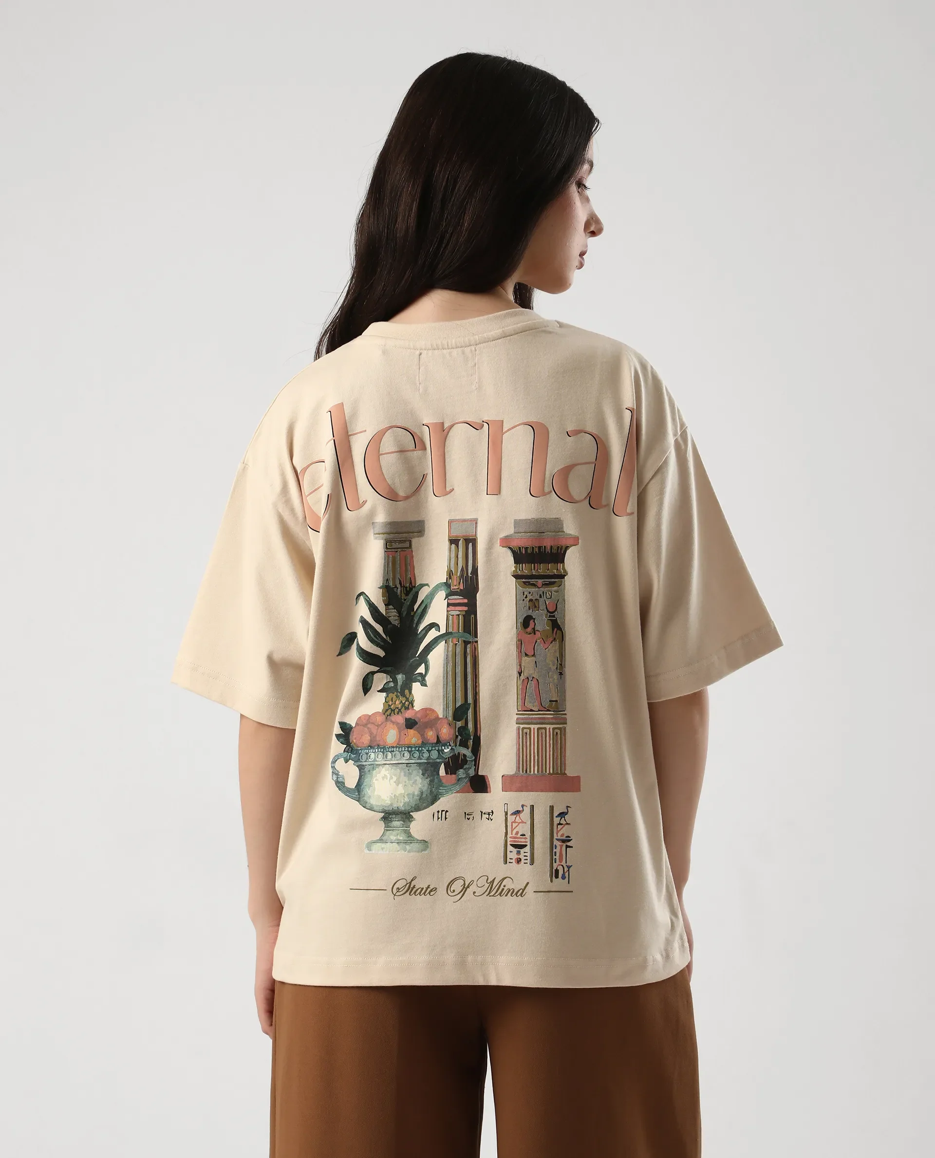 Rareism Women's Klend Off White Cotton Graphic Print Oversized T-Shirt - Image 8