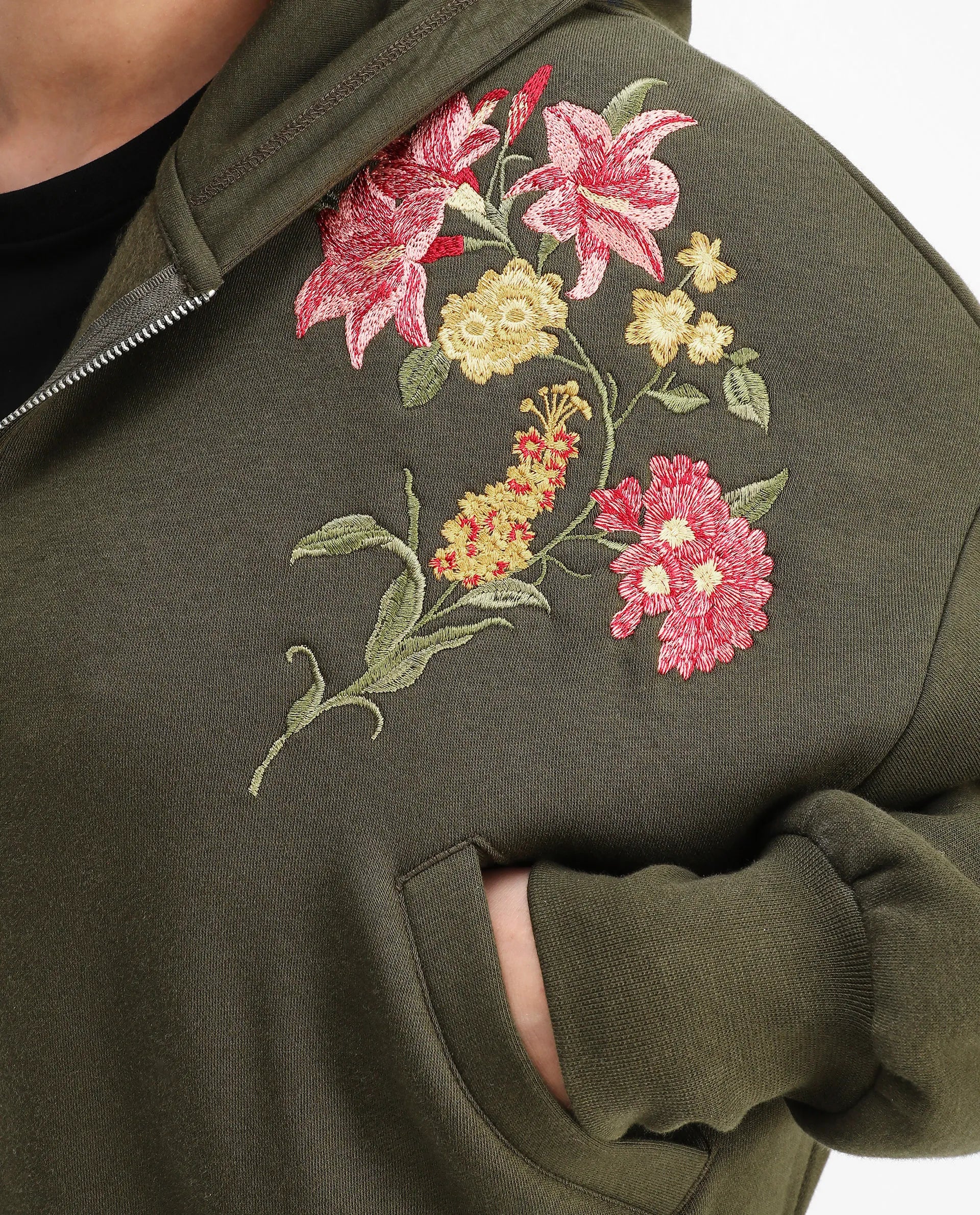 Rareism Women's Klio Dark Olive Cotton Blend Hooded Oversize Fit Printed Sweatshirt - Image 4