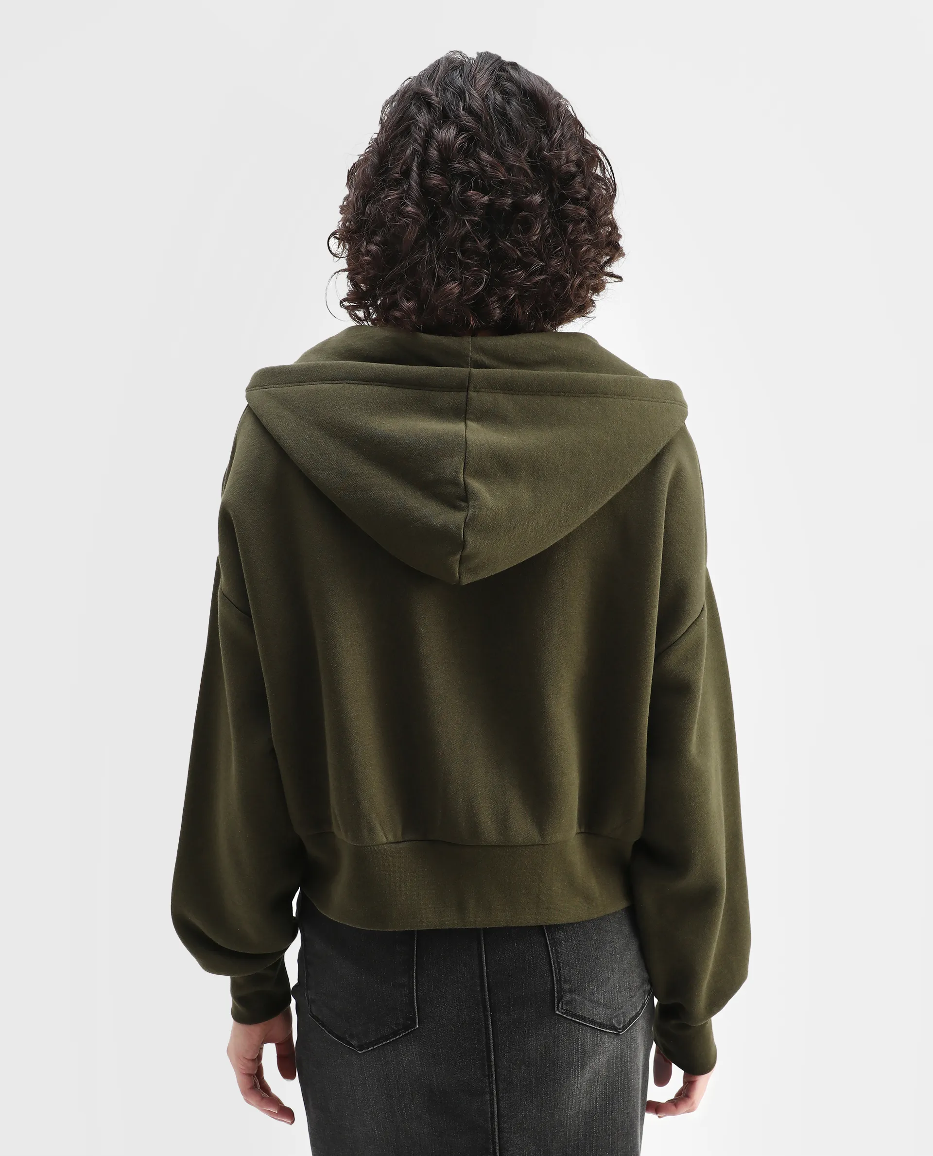 Rareism Women's Klio Dark Olive Cotton Blend Hooded Oversize Fit Printed Sweatshirt - Image 7