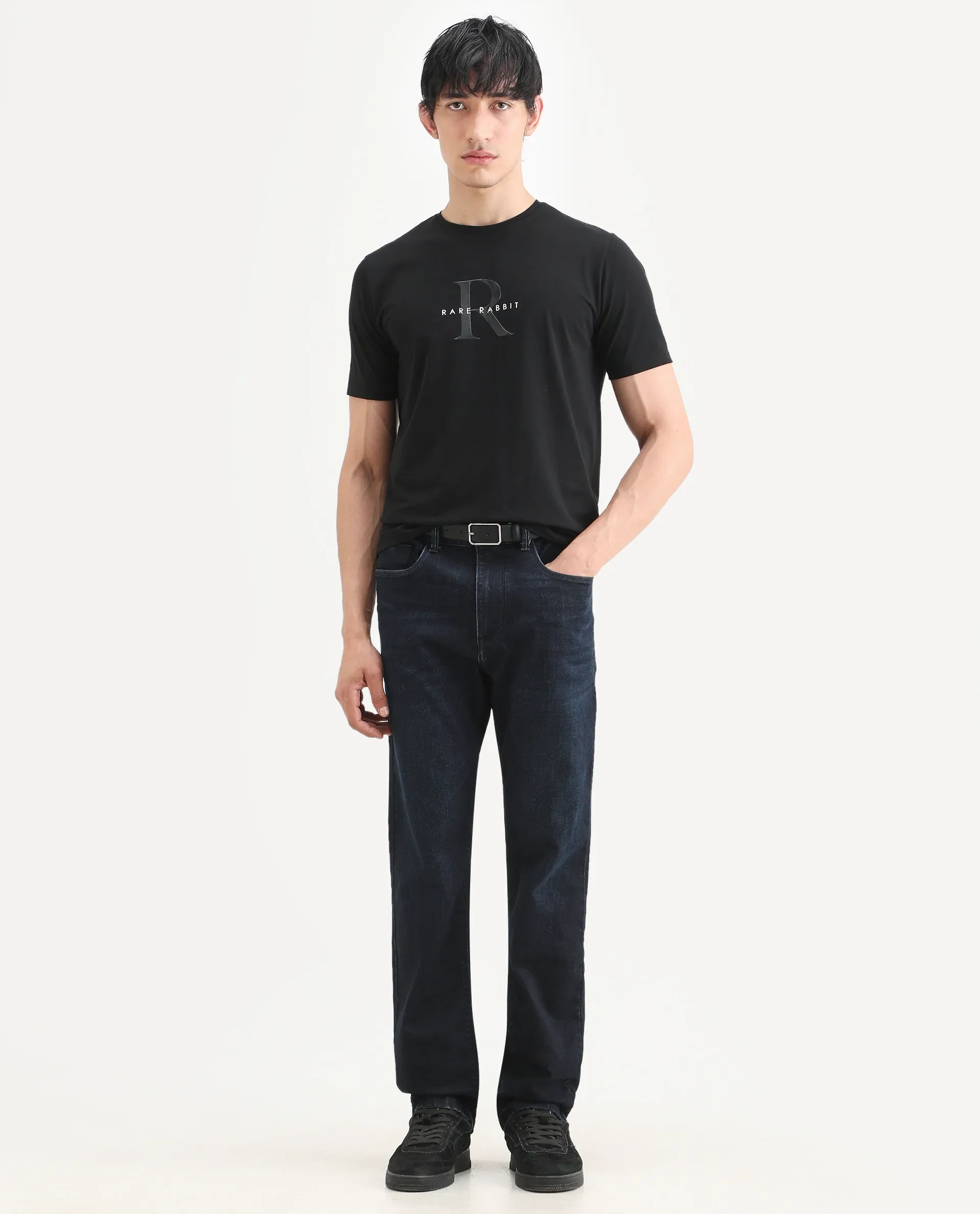 Rare Rabbit Men's Kliq Dark Navy Cotton Blend Fabric Morris Regular Fit Plain Jeans - Image 2