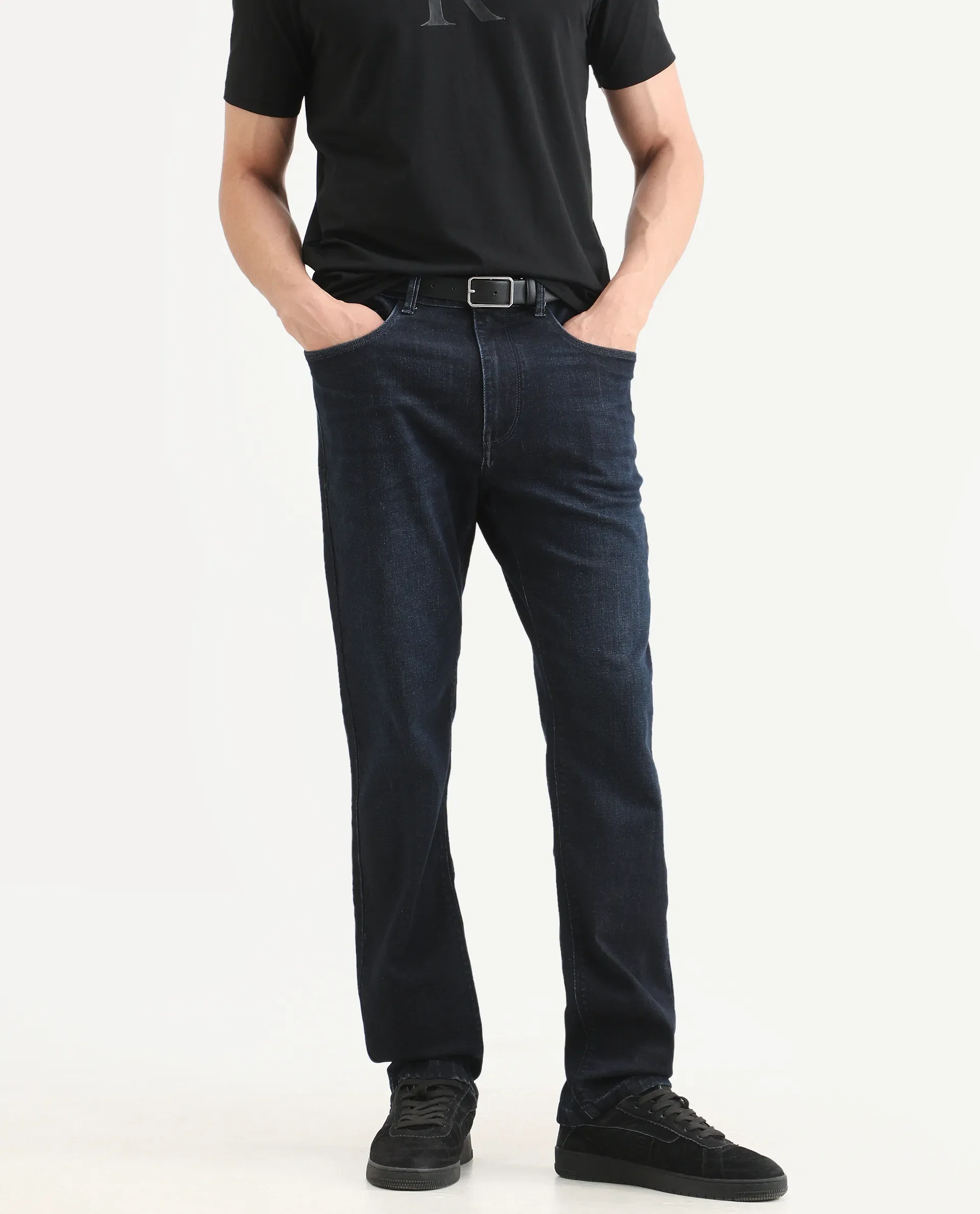 Rare Rabbit Men's Kliq Dark Navy Cotton Blend Fabric Morris Regular Fit Plain Jeans - Image 3