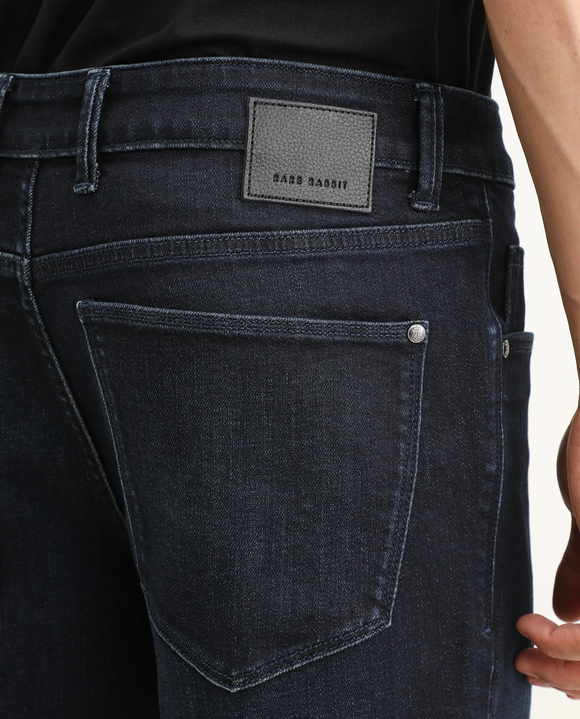 Rare Rabbit Men's Kliq Dark Navy Cotton Blend Fabric Morris Regular Fit Plain Jeans - Image 5