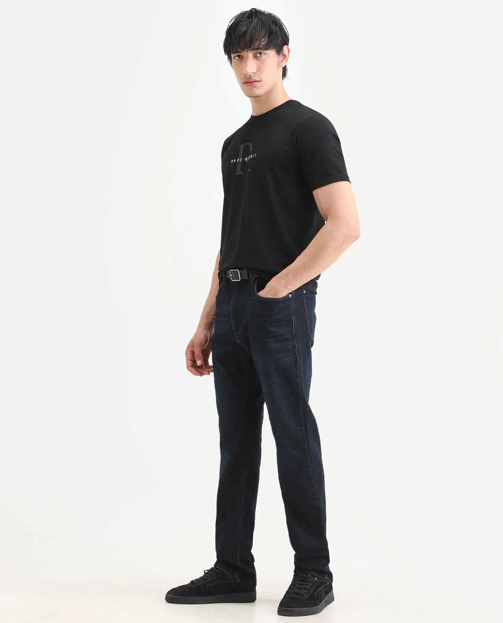 Rare Rabbit Men's Kliq Dark Navy Cotton Blend Fabric Morris Regular Fit Plain Jeans - Image 6