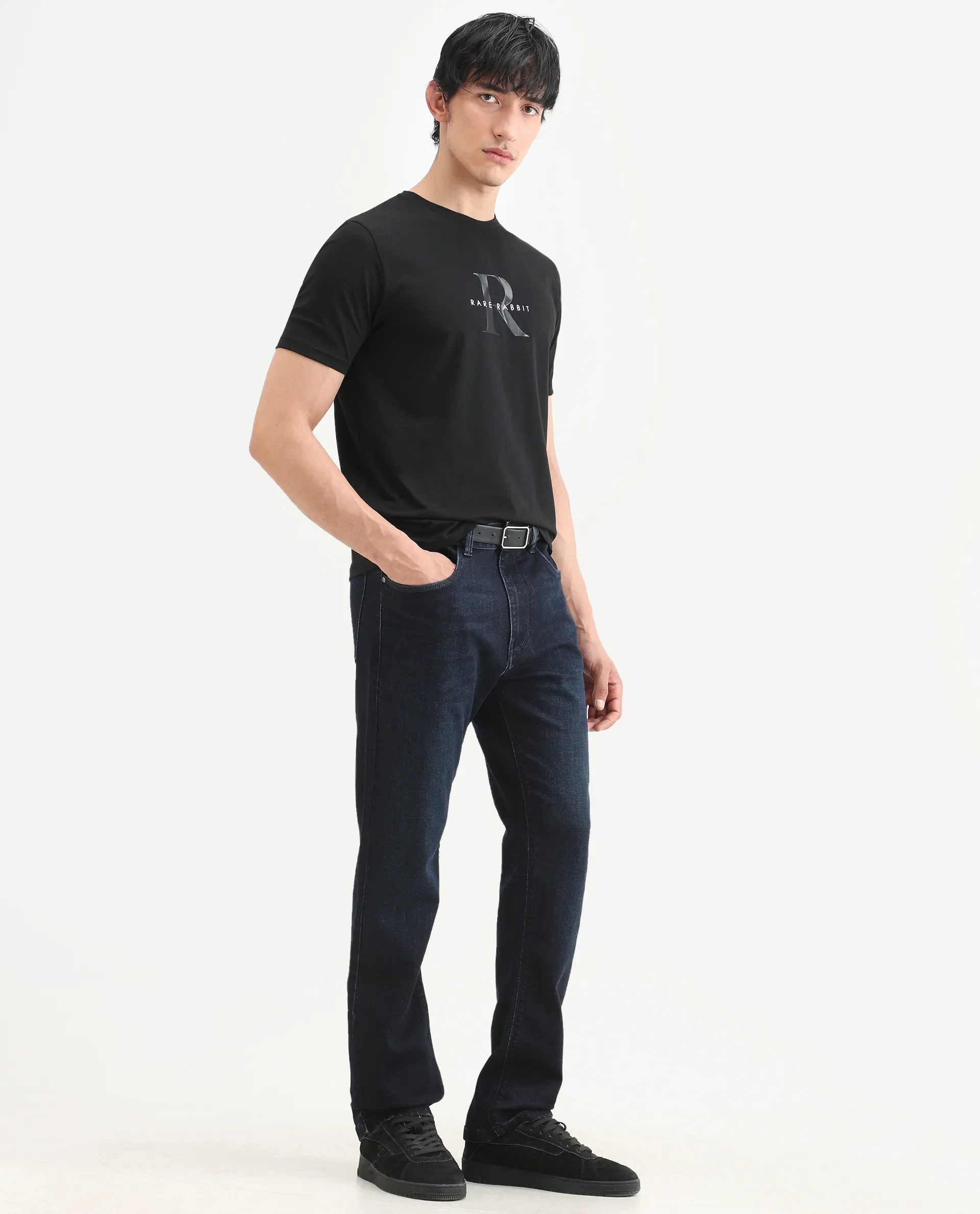 Rare Rabbit Men's Kliq Dark Navy Cotton Blend Fabric Morris Regular Fit Plain Jeans - Image 7