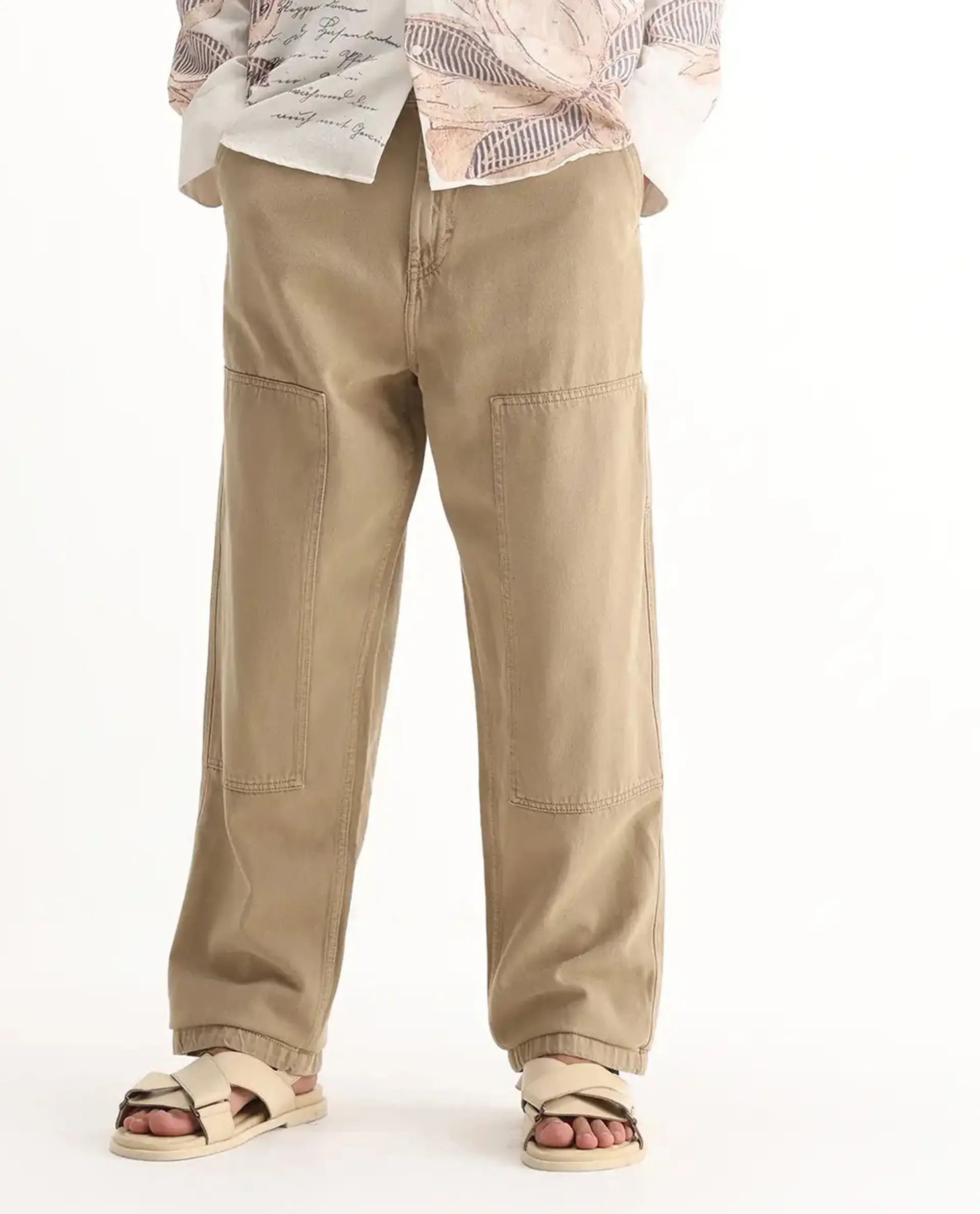 Rare Rabbit Men's Klop Beige Cotton Plain Carpenter Fit Jeans - Image 10