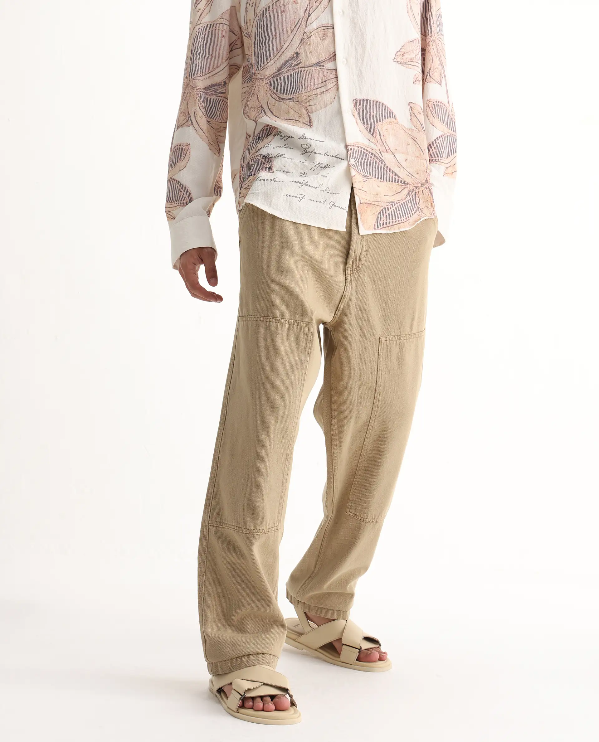 Rare Rabbit Men's Klop Beige Cotton Plain Carpenter Fit Jeans - Image 2