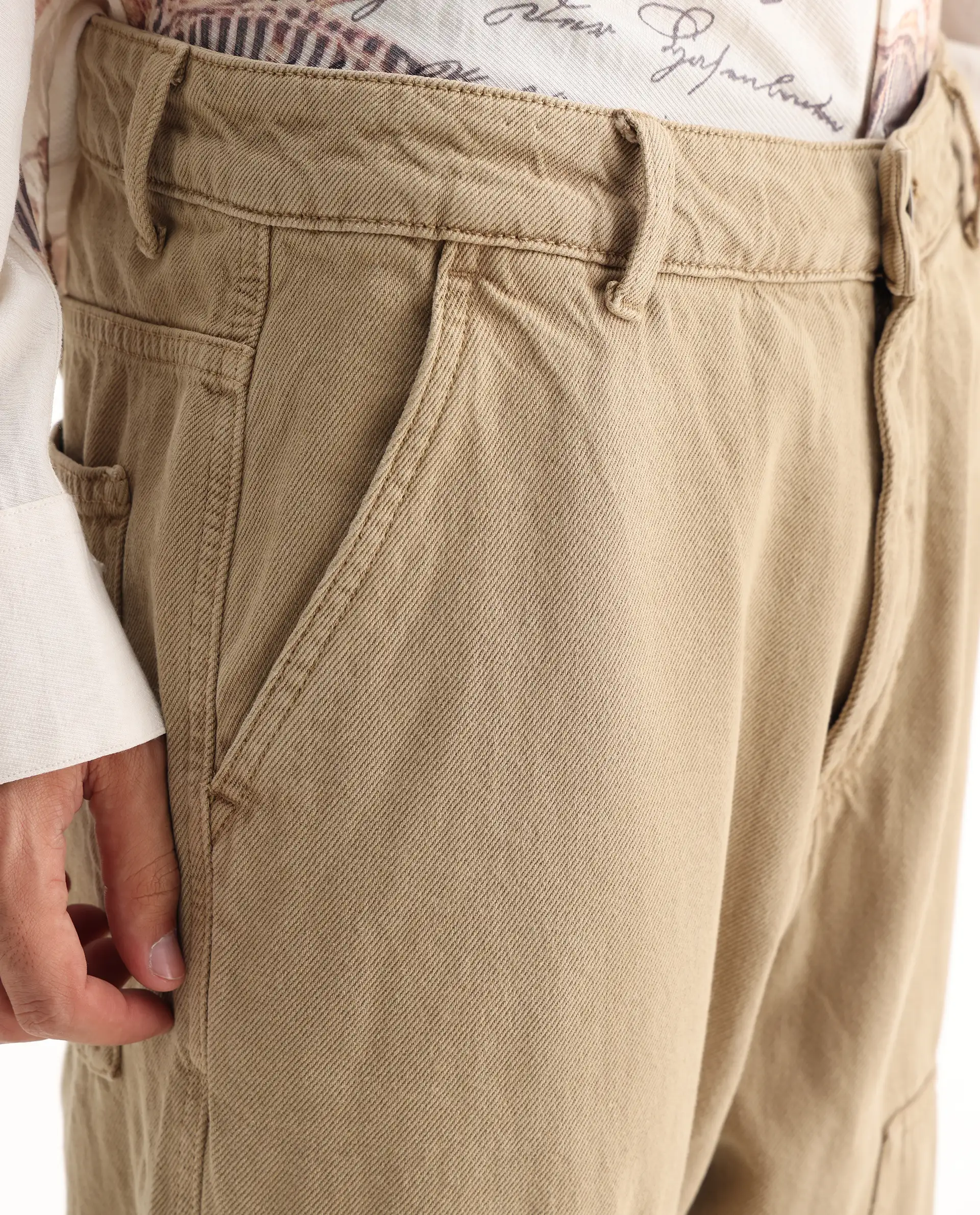 Rare Rabbit Men's Klop Beige Cotton Plain Carpenter Fit Jeans - Image 3