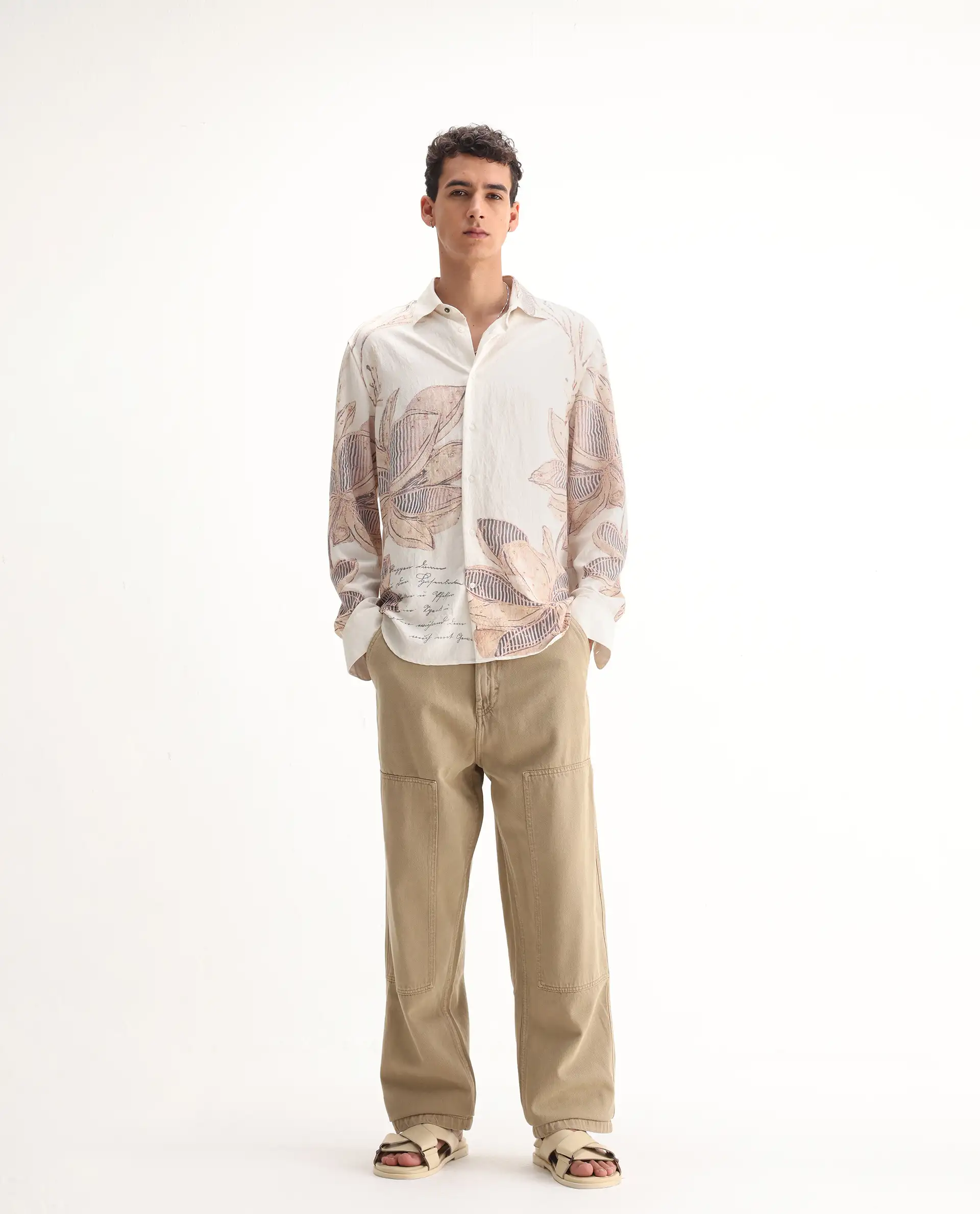 Rare Rabbit Men's Klop Beige Cotton Plain Carpenter Fit Jeans - Image 4