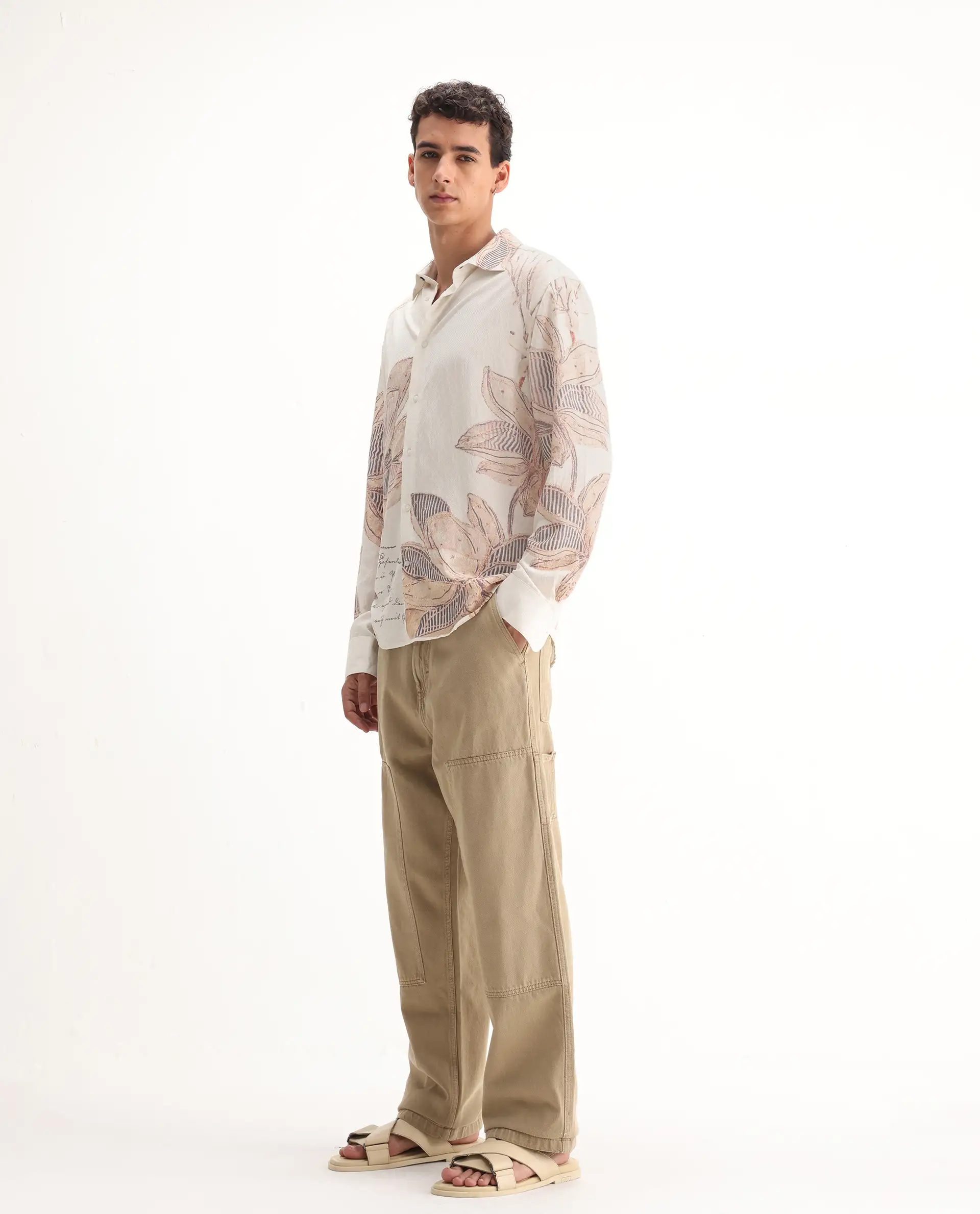 Rare Rabbit Men's Klop Beige Cotton Plain Carpenter Fit Jeans - Image 5