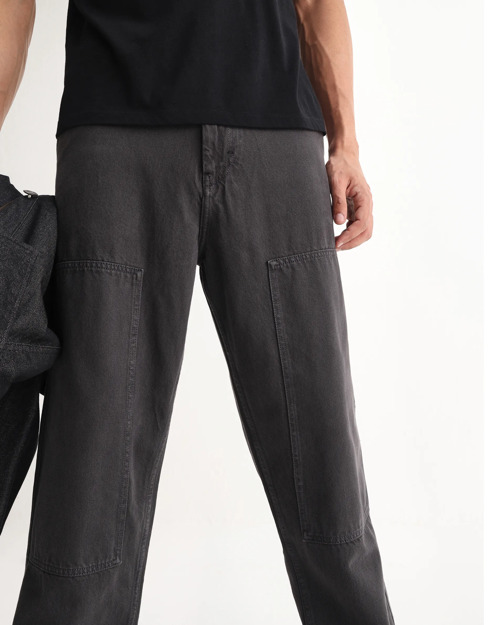 Rare Rabbit Men's Klop Dark Grey Cotton Plain Carpenter Fit Jeans - Image 2