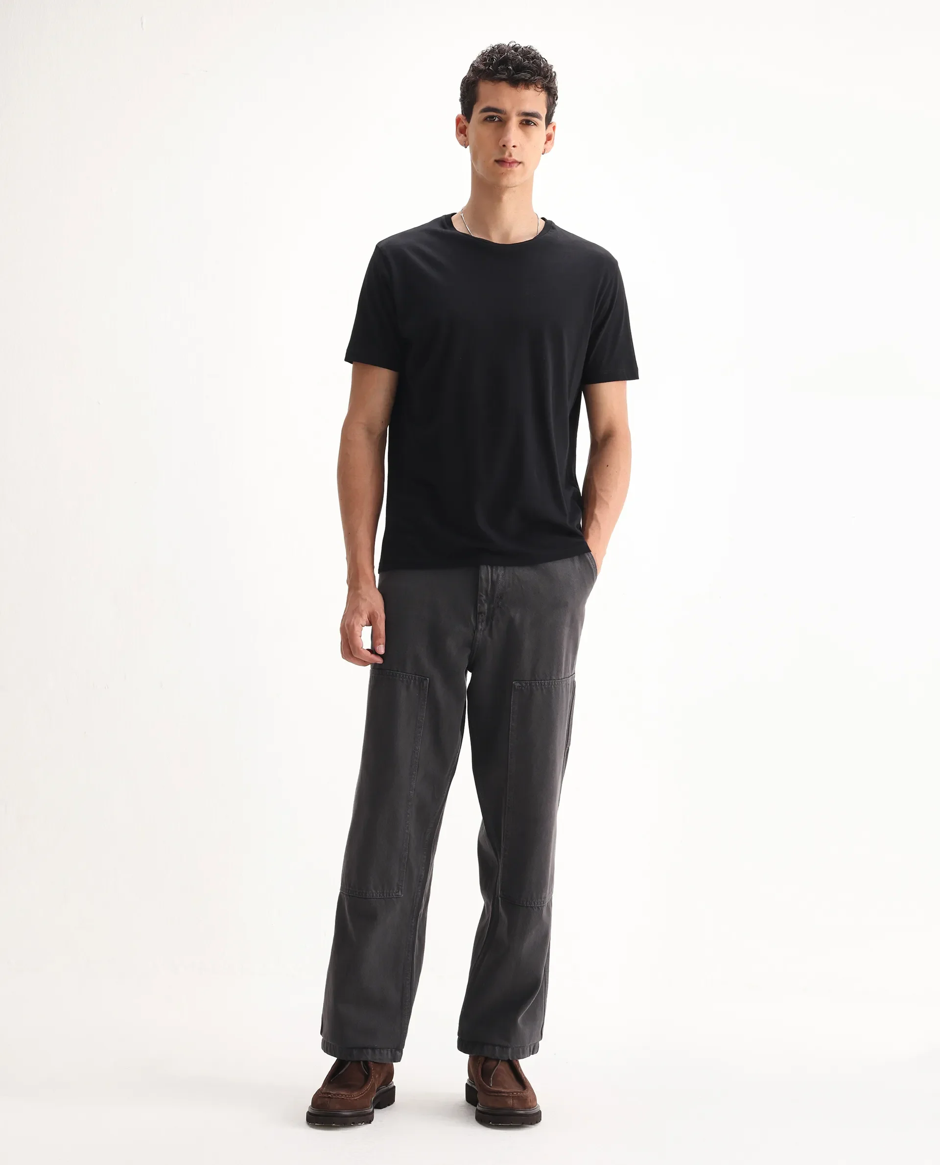 Rare Rabbit Men's Klop Dark Grey Cotton Plain Carpenter Fit Jeans - Image 3