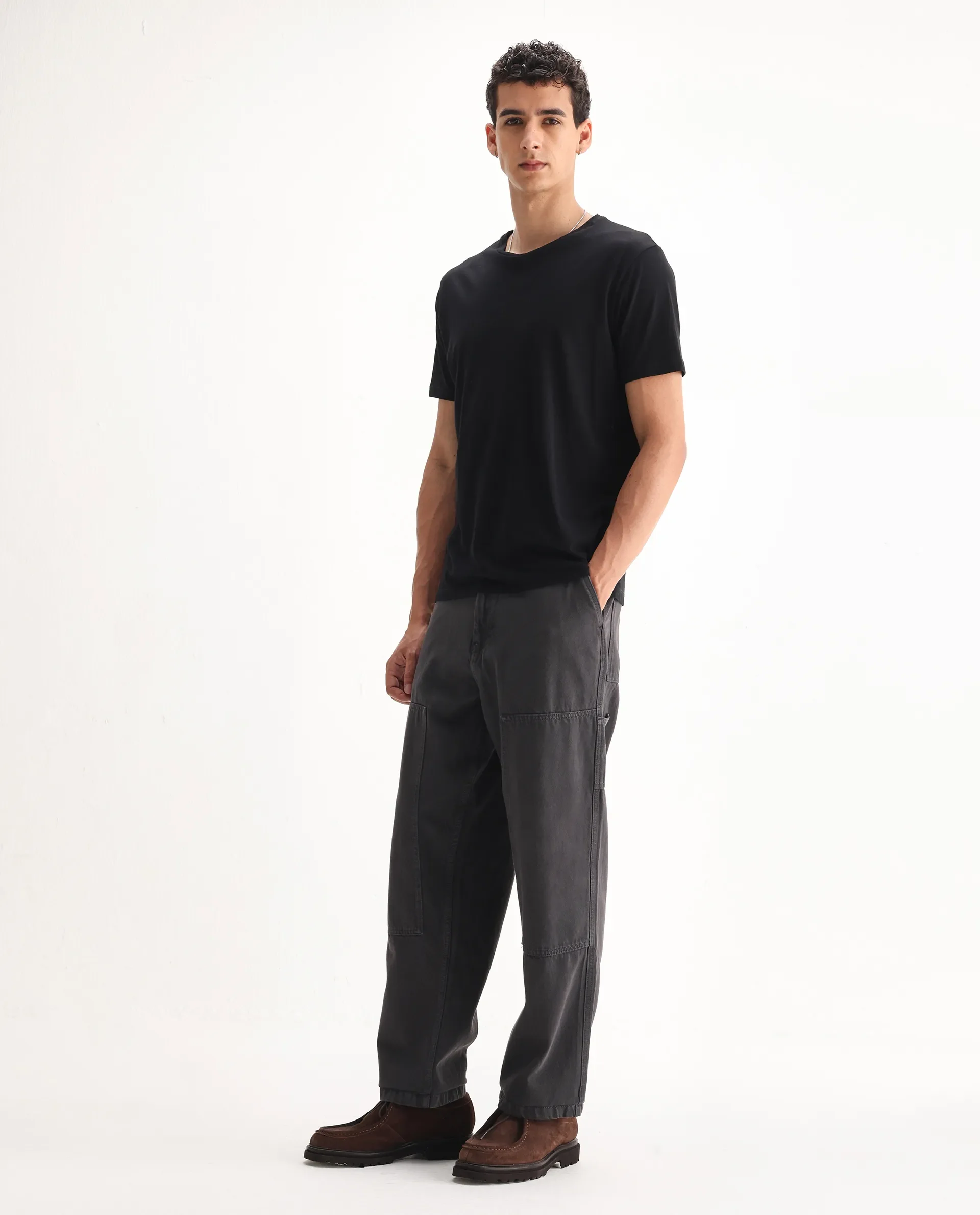 Rare Rabbit Men's Klop Dark Grey Cotton Plain Carpenter Fit Jeans - Image 5