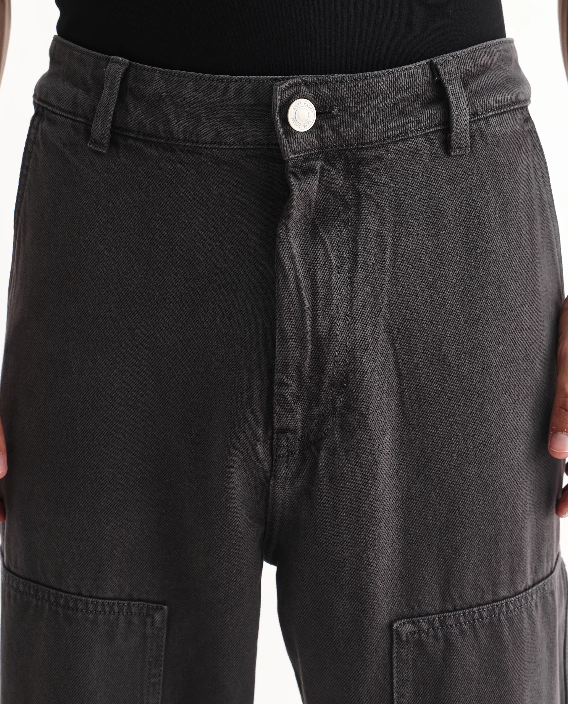 Rare Rabbit Men's Klop Dark Grey Cotton Plain Carpenter Fit Jeans - Image 7