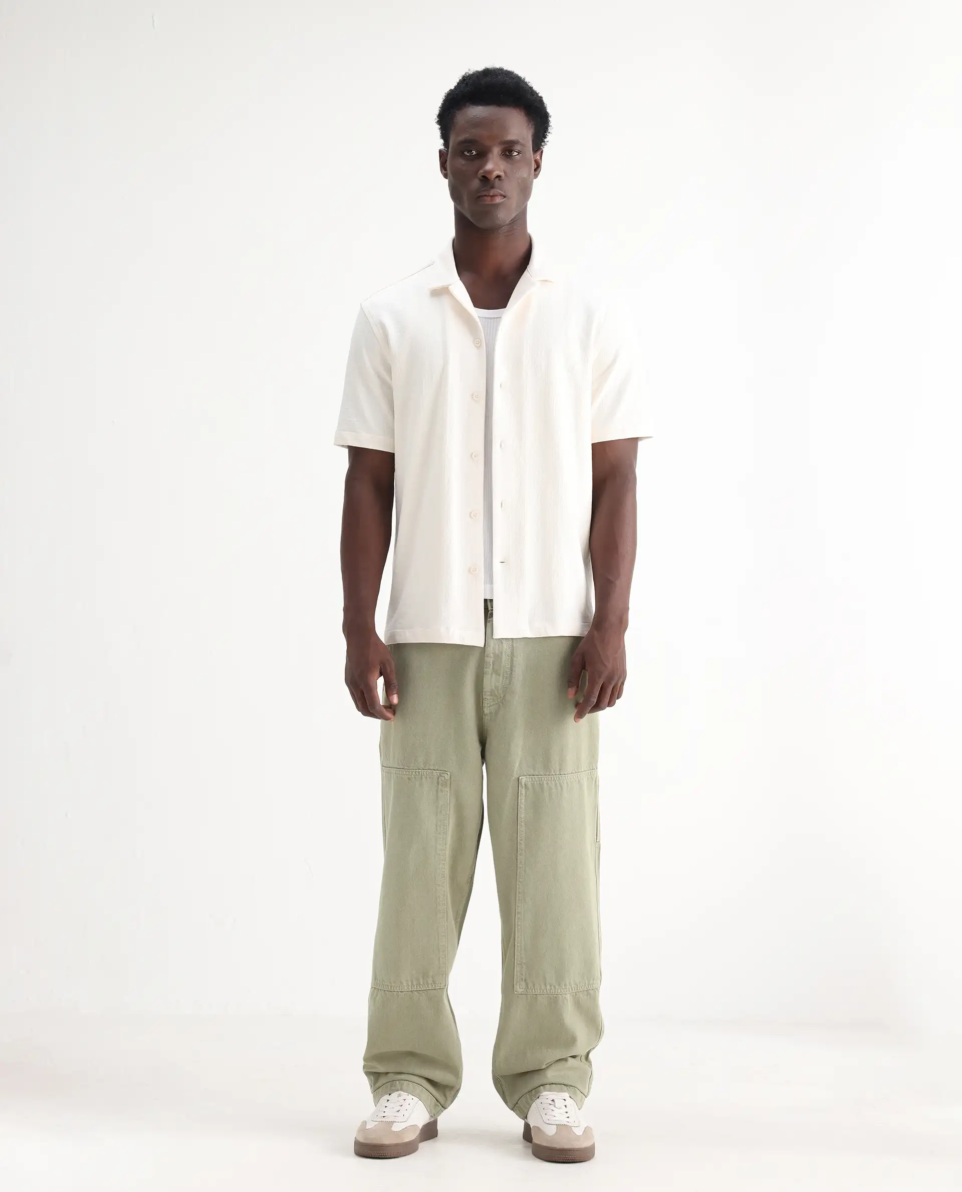 Rare Rabbit Men's Klop Pastel Green Cotton Plain Carpenter Fit Jeans - Image 3