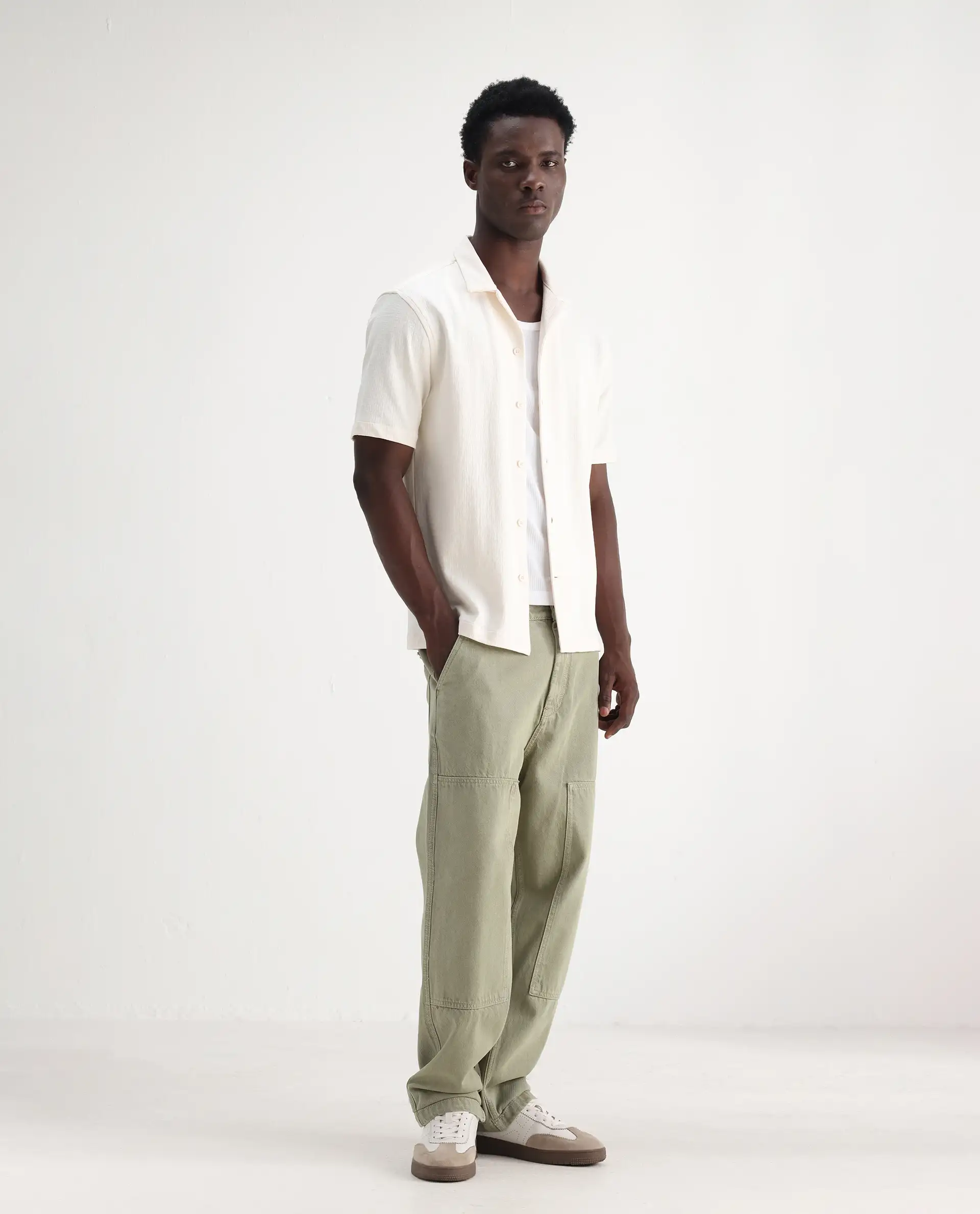 Rare Rabbit Men's Klop Pastel Green Cotton Plain Carpenter Fit Jeans - Image 5