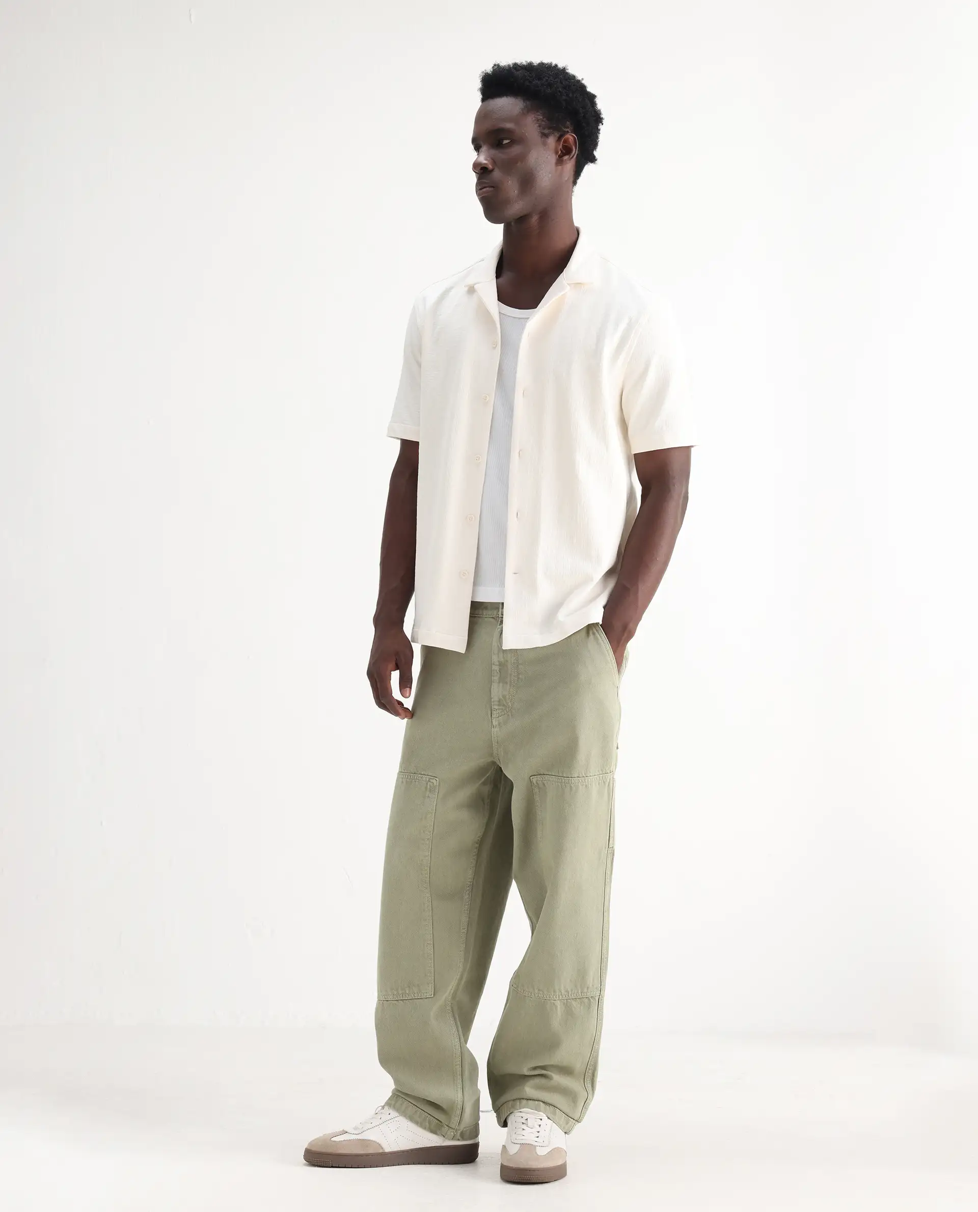 Rare Rabbit Men's Klop Pastel Green Cotton Plain Carpenter Fit Jeans - Image 7