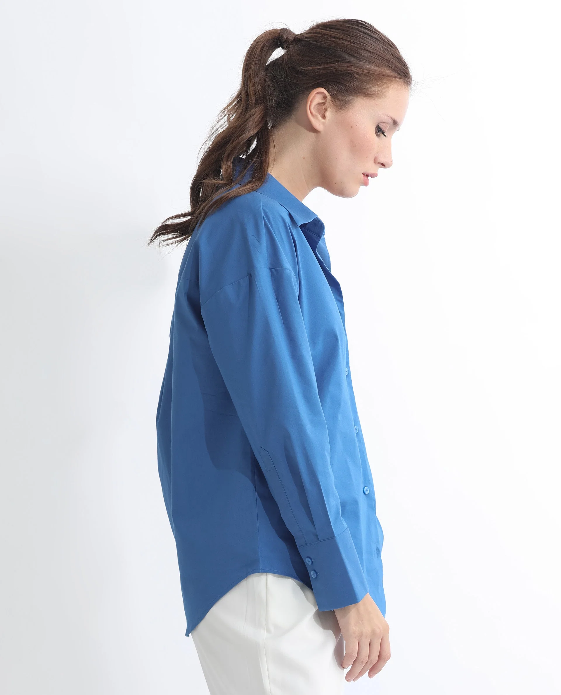 Rareism Women's Klox Dark Blue Cotton Spread Collar Plain Cuffed Sleeve Regular Fit Shirt - Image 11