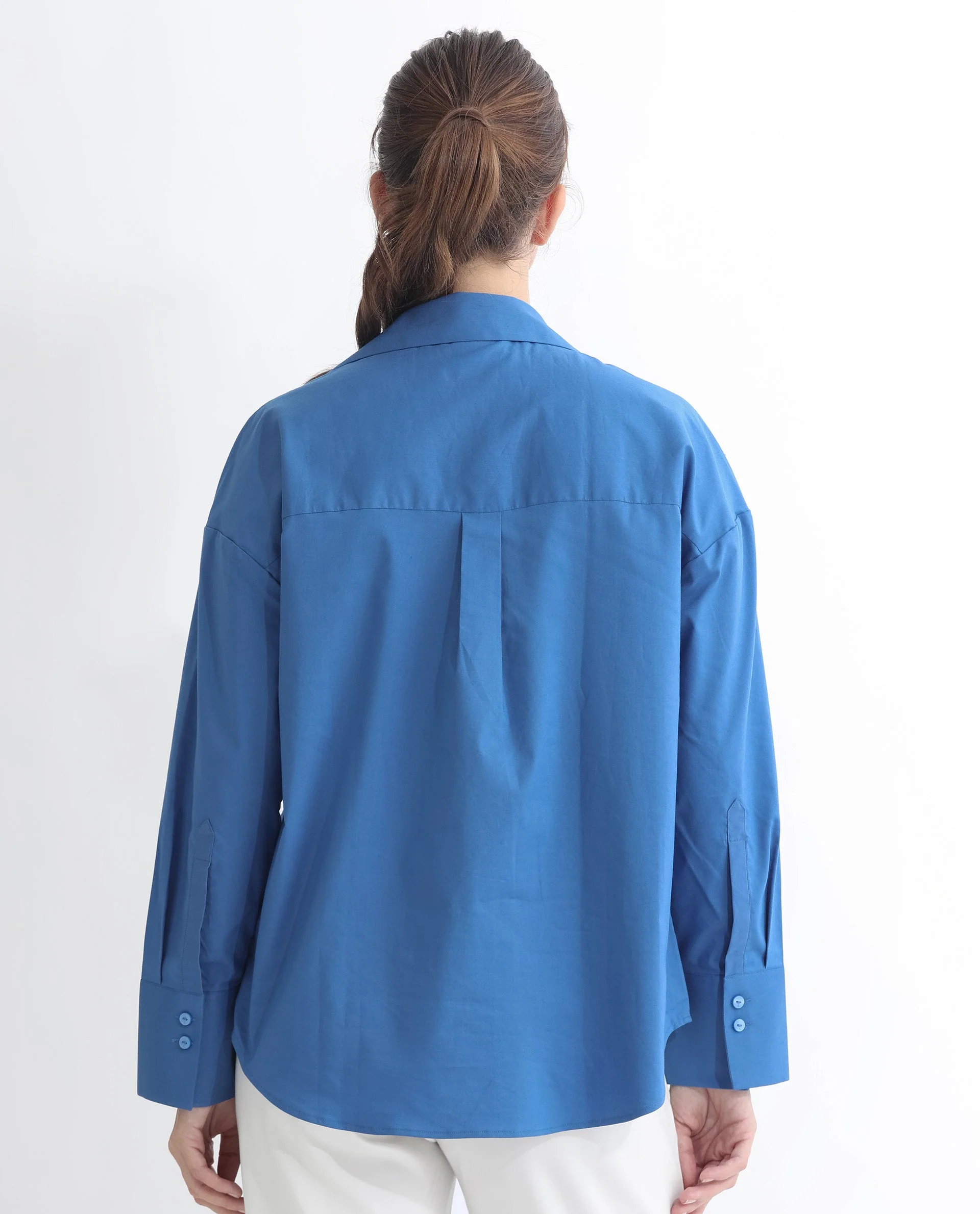 Rareism Women's Klox Dark Blue Cotton Spread Collar Plain Cuffed Sleeve Regular Fit Shirt - Image 15