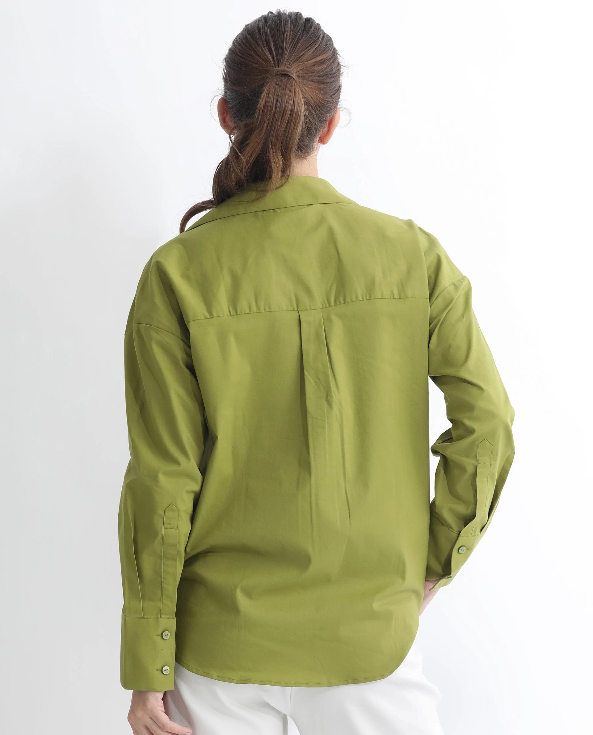 Rareism Women's Klox Light Olive Cotton Spread Collar Plain Cuffed Sleeve Regular Fit Shirt - Image 11