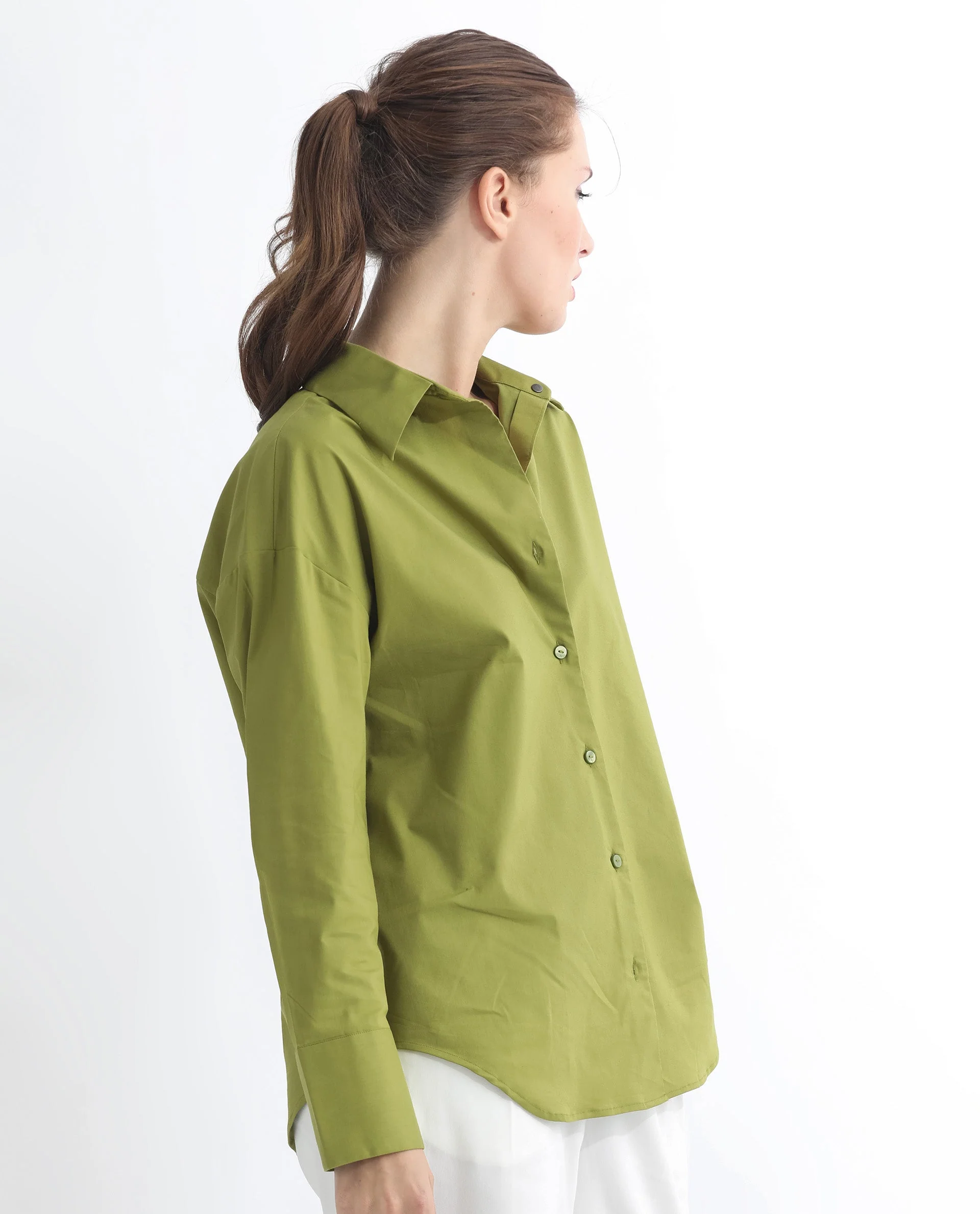 Rareism Women's Klox Light Olive Cotton Spread Collar Plain Cuffed Sleeve Regular Fit Shirt - Image 14