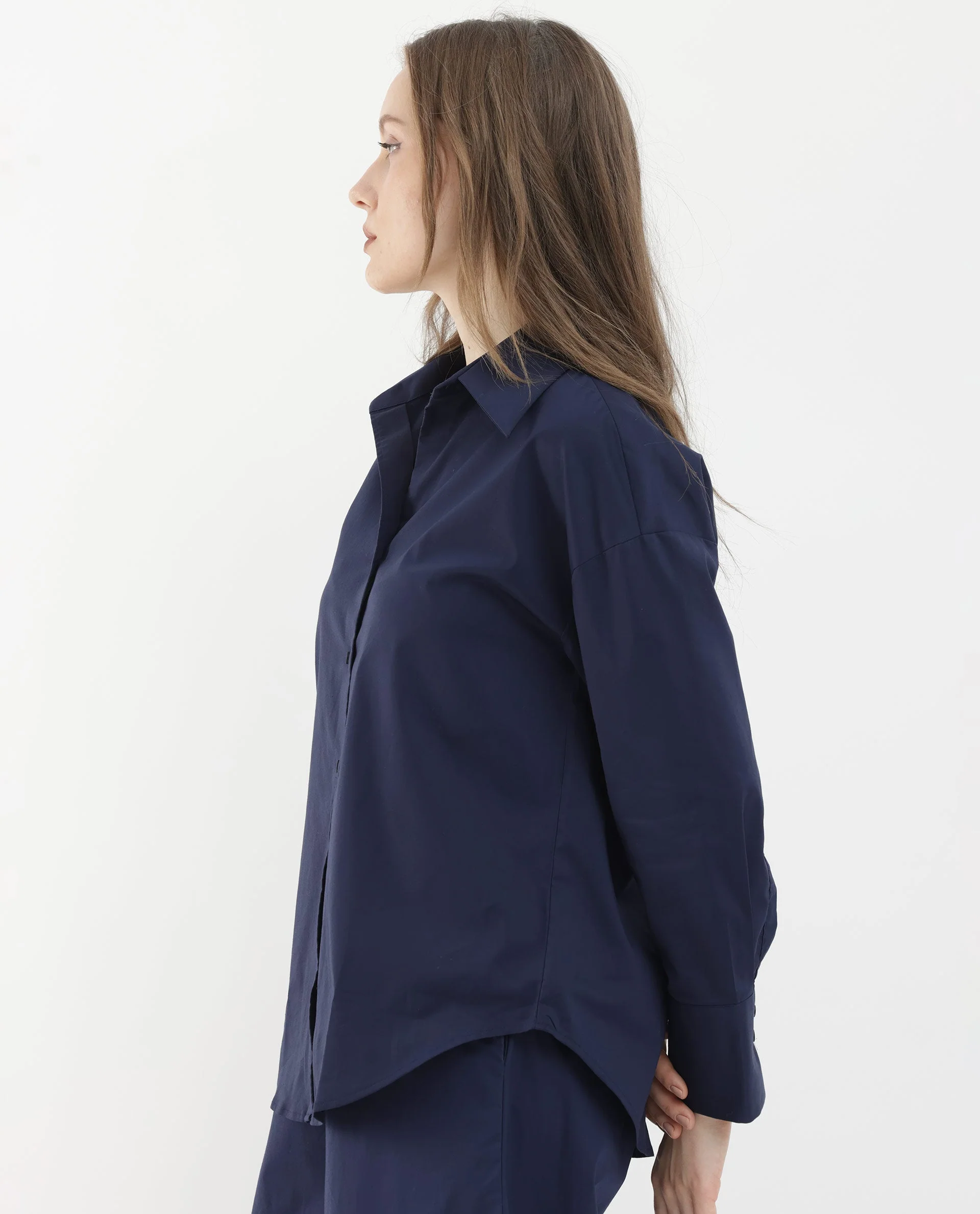 Rareism Women's Klox Navy Cotton Spread Collar Plain Cuffed Sleeve Regular Fit Shirt - Image 6